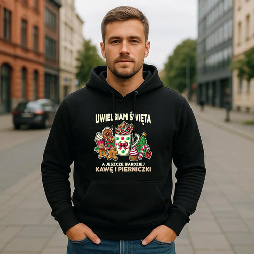 Bluza męska z kapturem świąteczna - Uwielbiam święta kawę i pierniczki BN47 - StoryCups.pl
