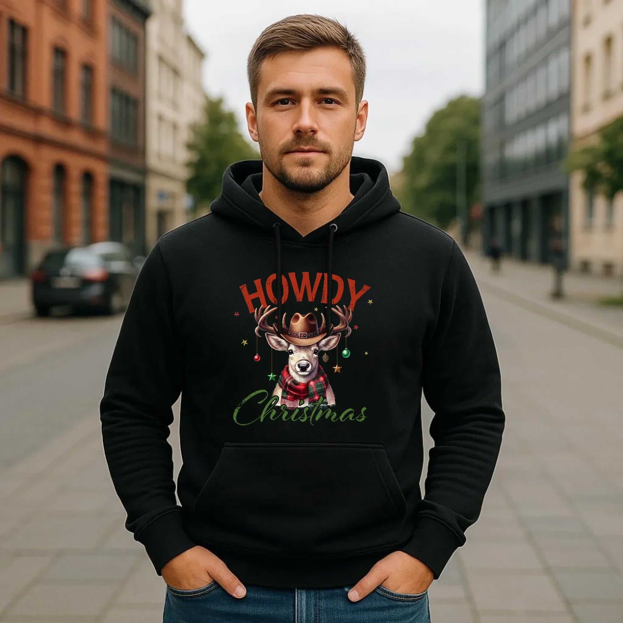 Bluza męska z kapturem świąteczna - Howdy Christmas BN54 - StoryCups.pl