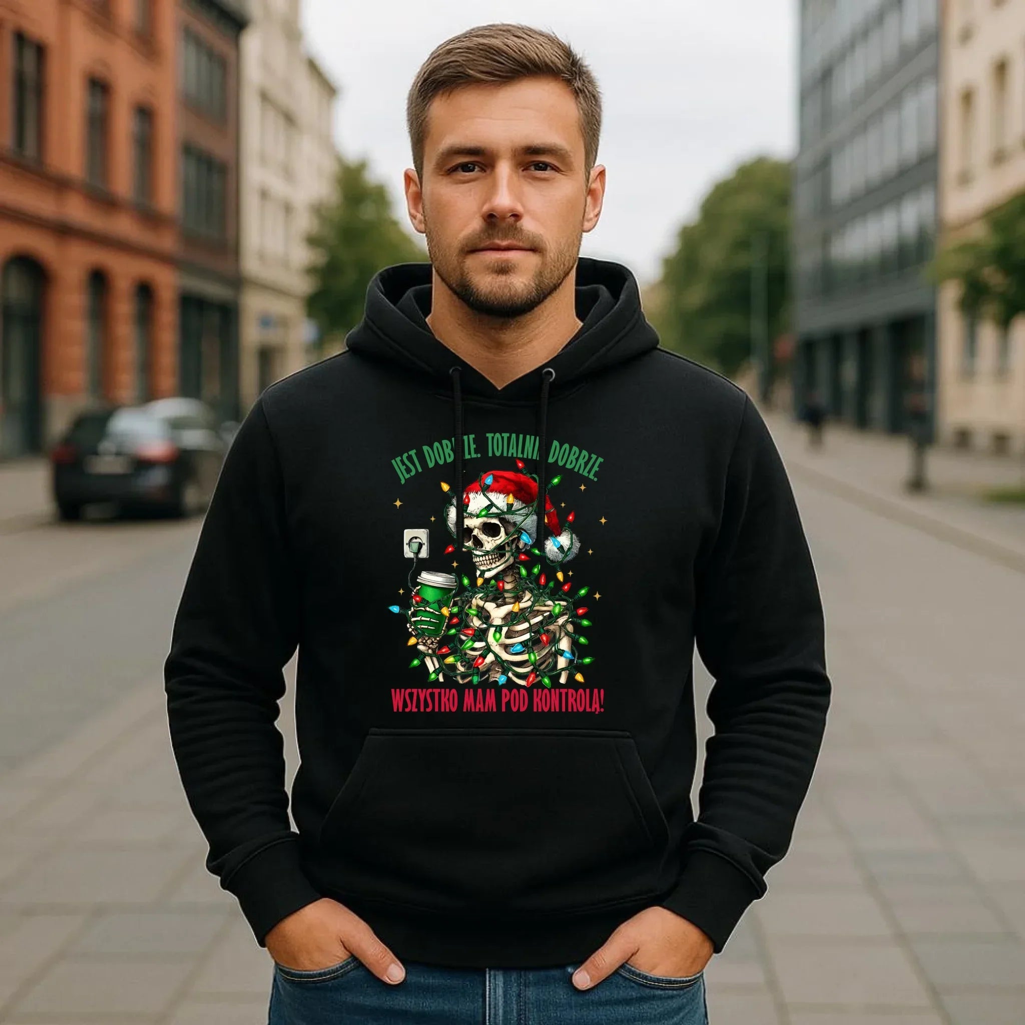 Bluza męska z kapturem świąteczna - Jest dobrze Wszystko mam pod kontrolą BN55 - StoryCups.pl