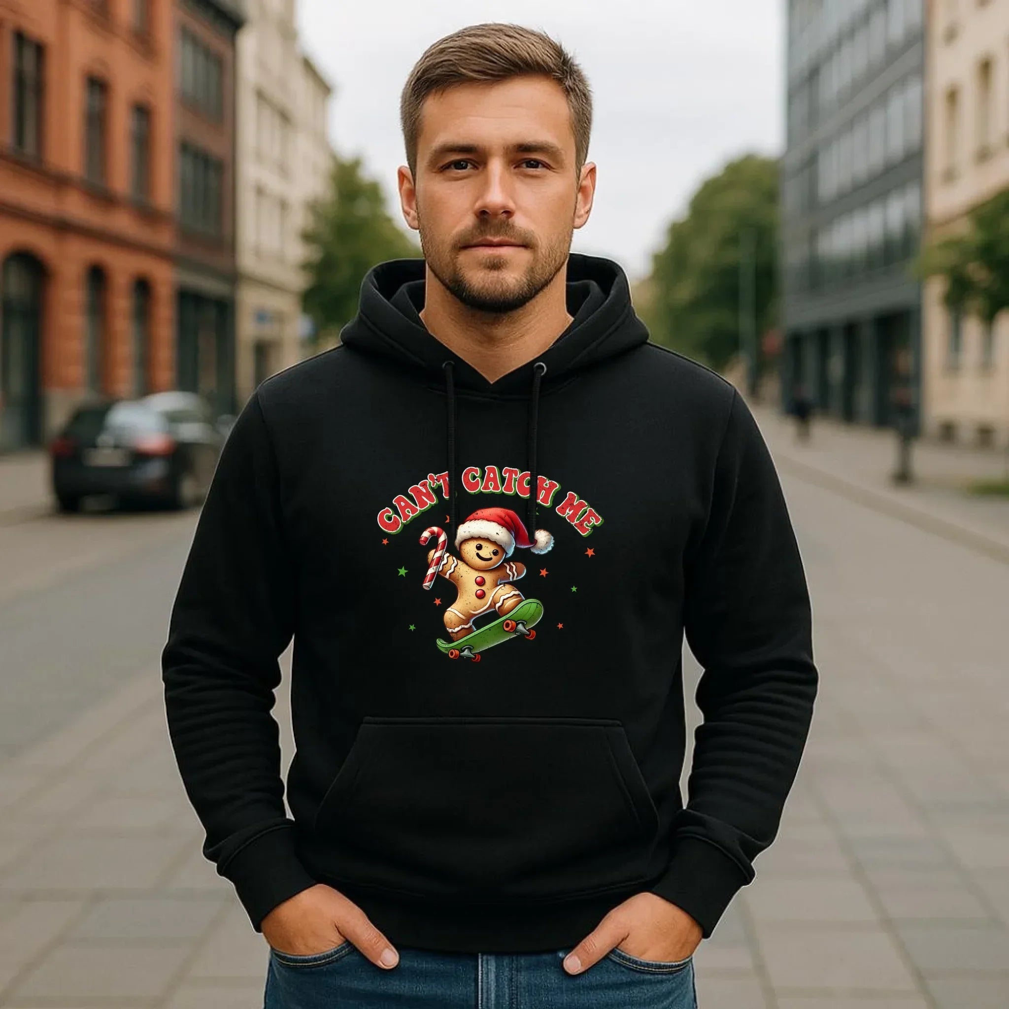 Bluza męska z kapturem świąteczna - Piernik na deskorolce Can't catch me BN45 - StoryCups.pl