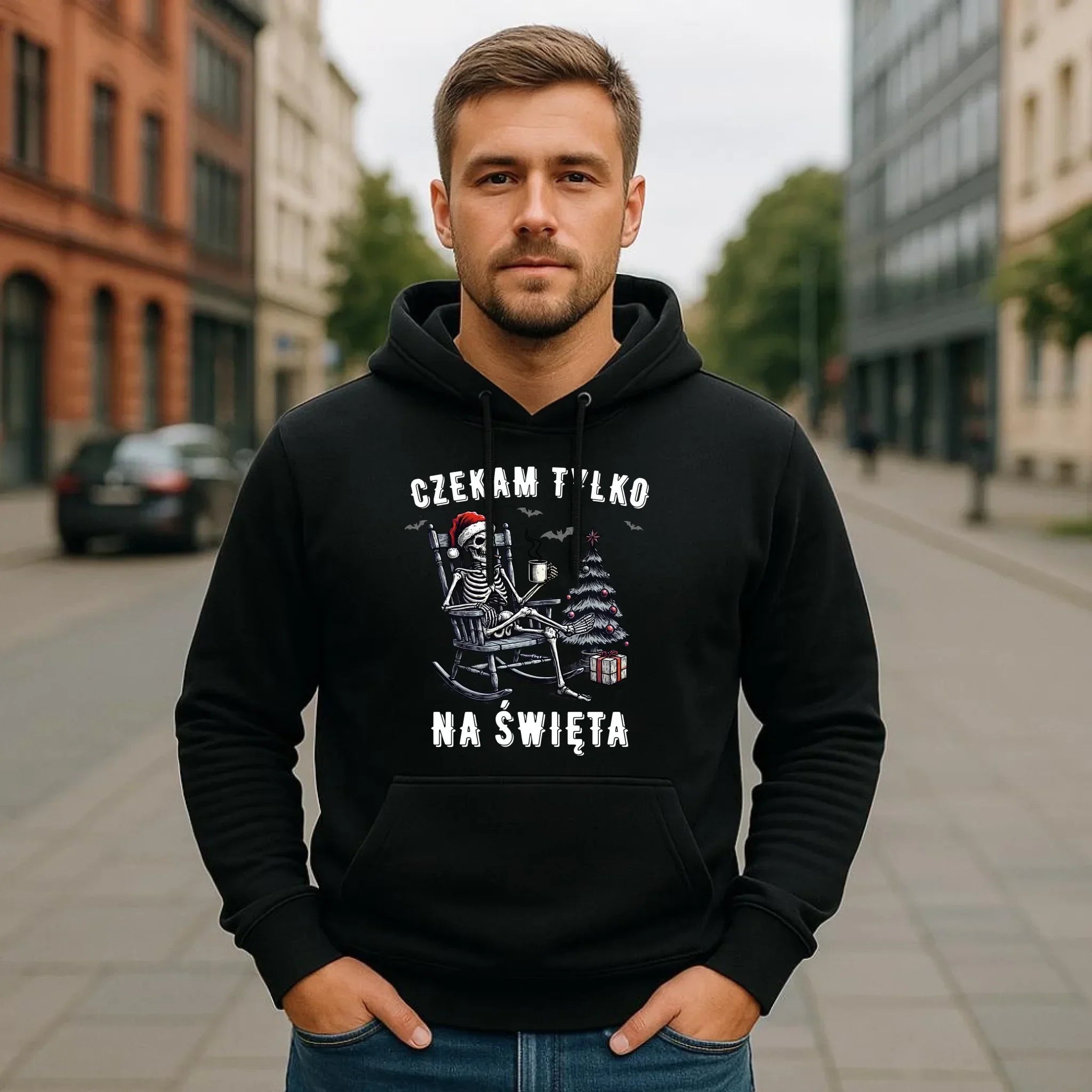 Bluza męska z kapturem świąteczna - Czekam tylko na święta BN56 - StoryCups.pl