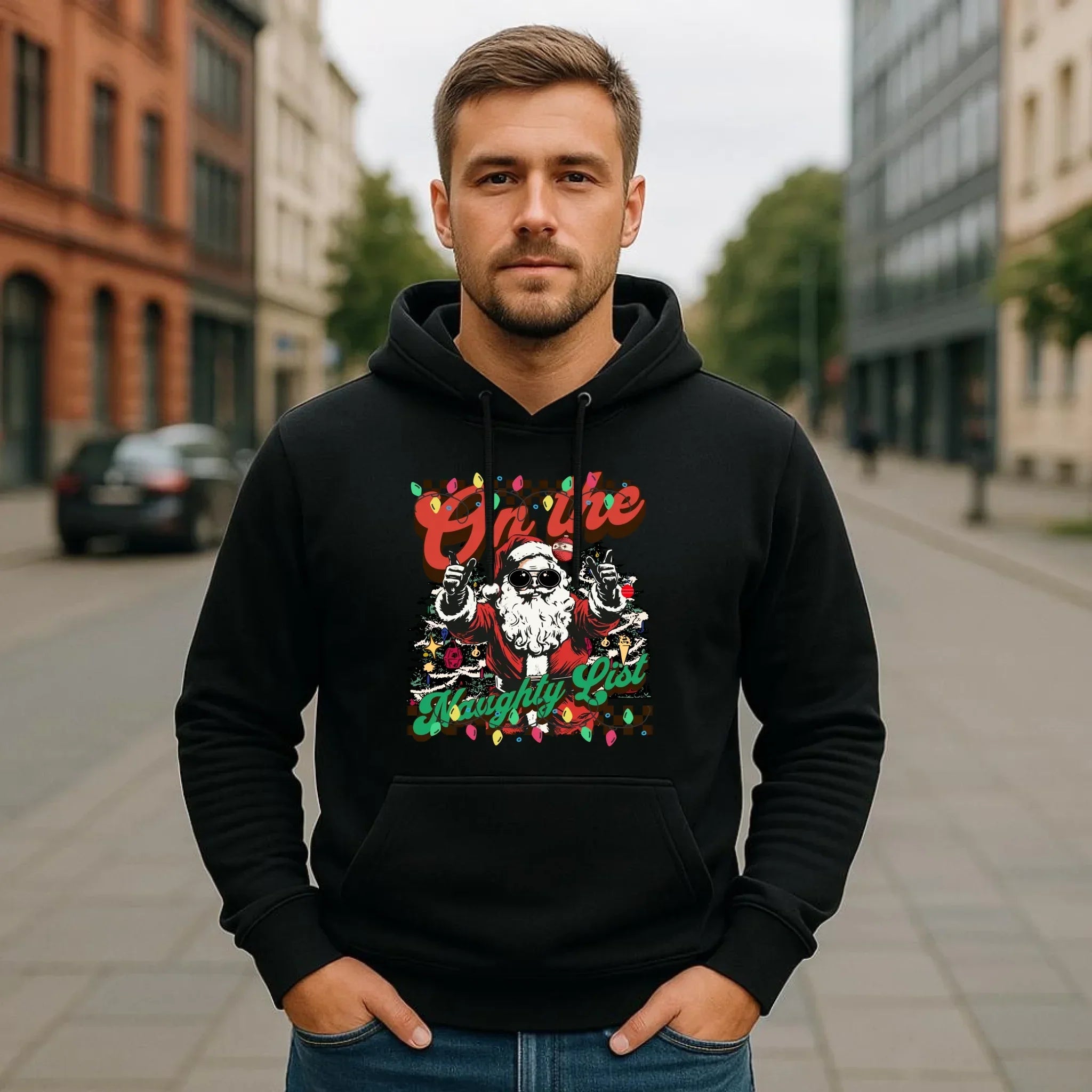 Bluza męska z kapturem świąteczna - On the Naughty List BN50 - StoryCups.pl