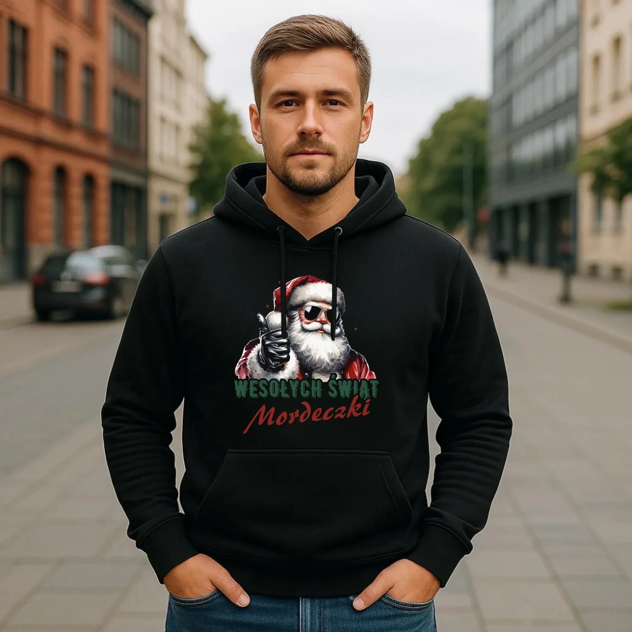 Bluza męska z kapturem świąteczna - Mikołaj Wesołych Świąt mordeczki BN65 - StoryCups.pl
