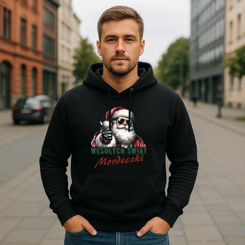 Bluza męska z kapturem świąteczna - Mikołaj Wesołych Świąt mordeczki BN65 - StoryCups.pl