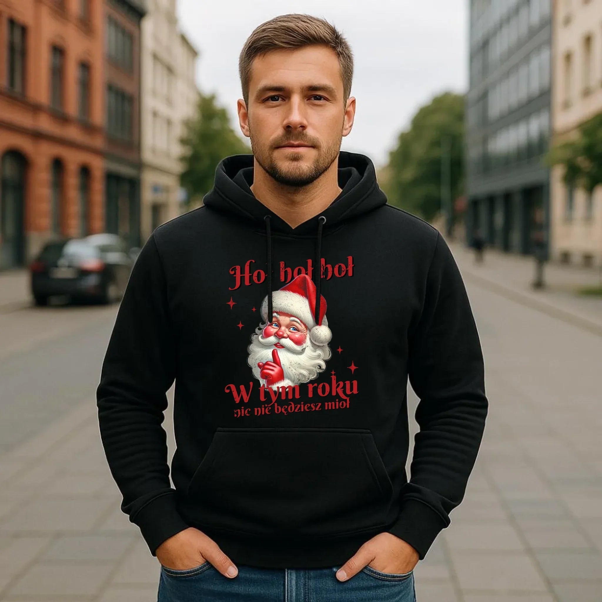 Bluza męska z kapturem świąteczna - Mikołaj Hoł hoł nic nie będziesz mioł BN66 - StoryCups.pl