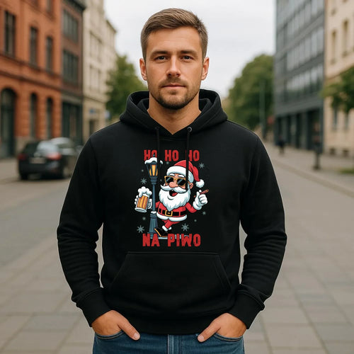 Bluza męska z kapturem świąteczna - Mikołaj Ho ho ho na piwo BN64 - StoryCups.pl