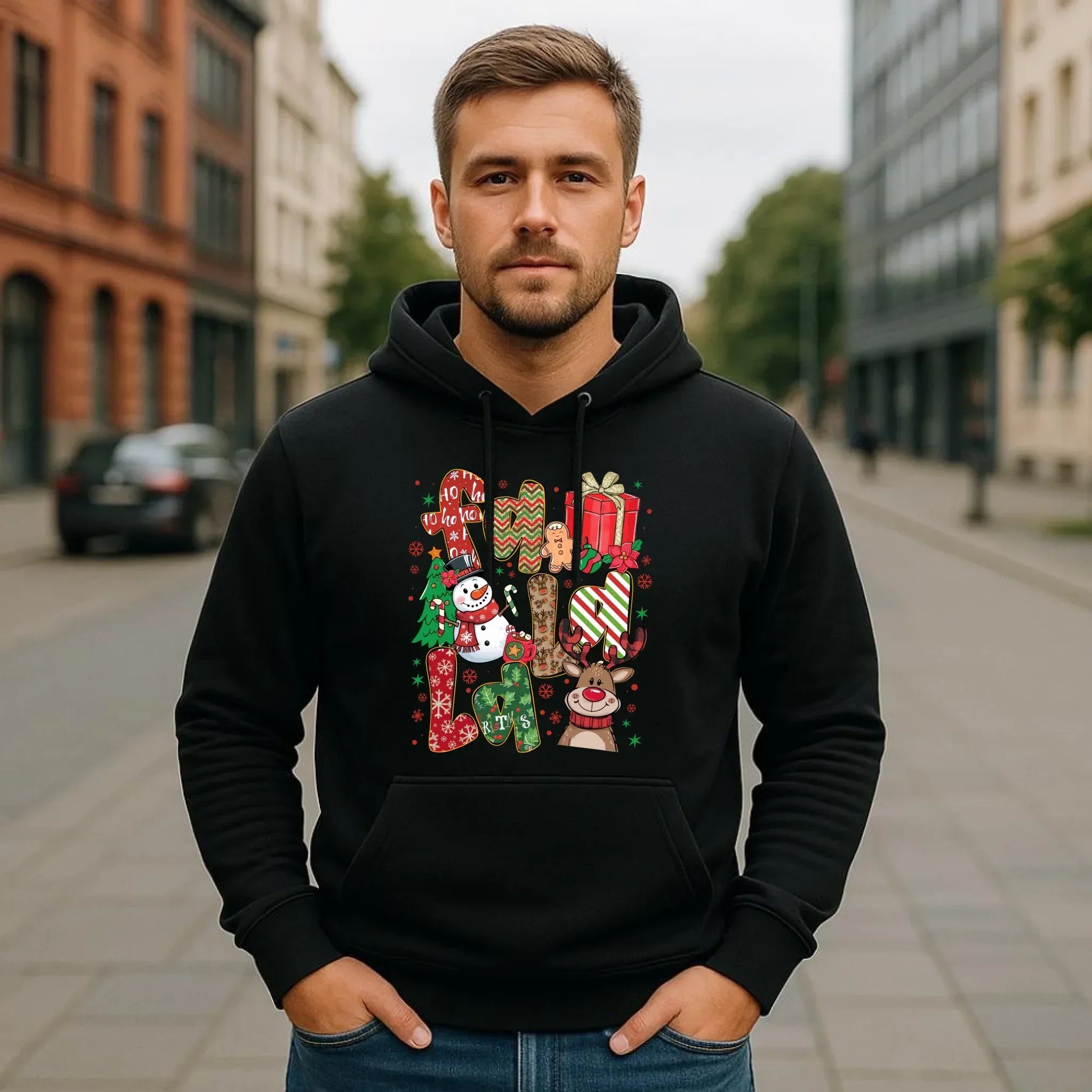 Bluza męska z kapturem świąteczna - Fa la la BN71 - StoryCups.pl