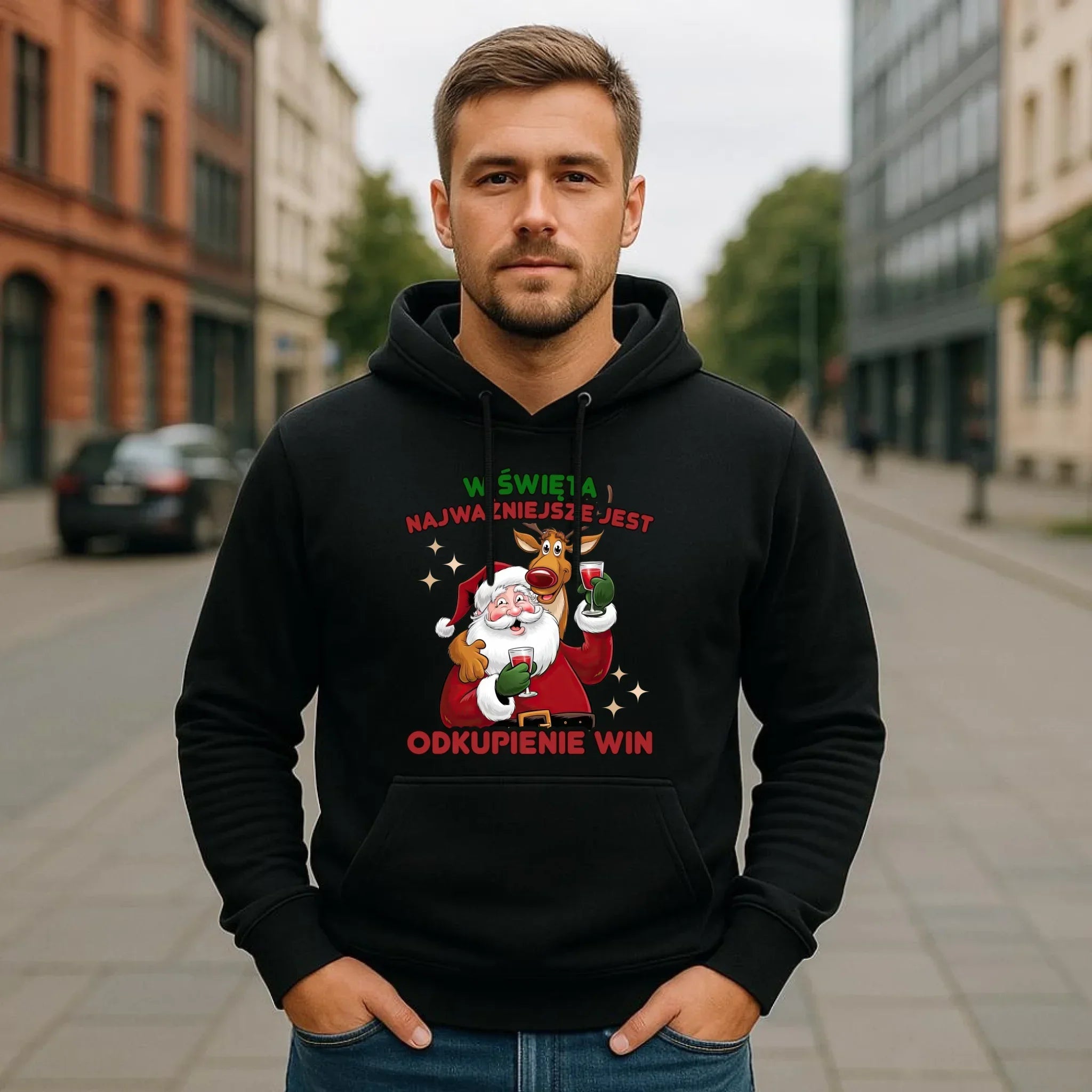 Bluza męska z kapturem świąteczna - W święta najważniejsze jest odkupienie win BN73 - StoryCups.pl
