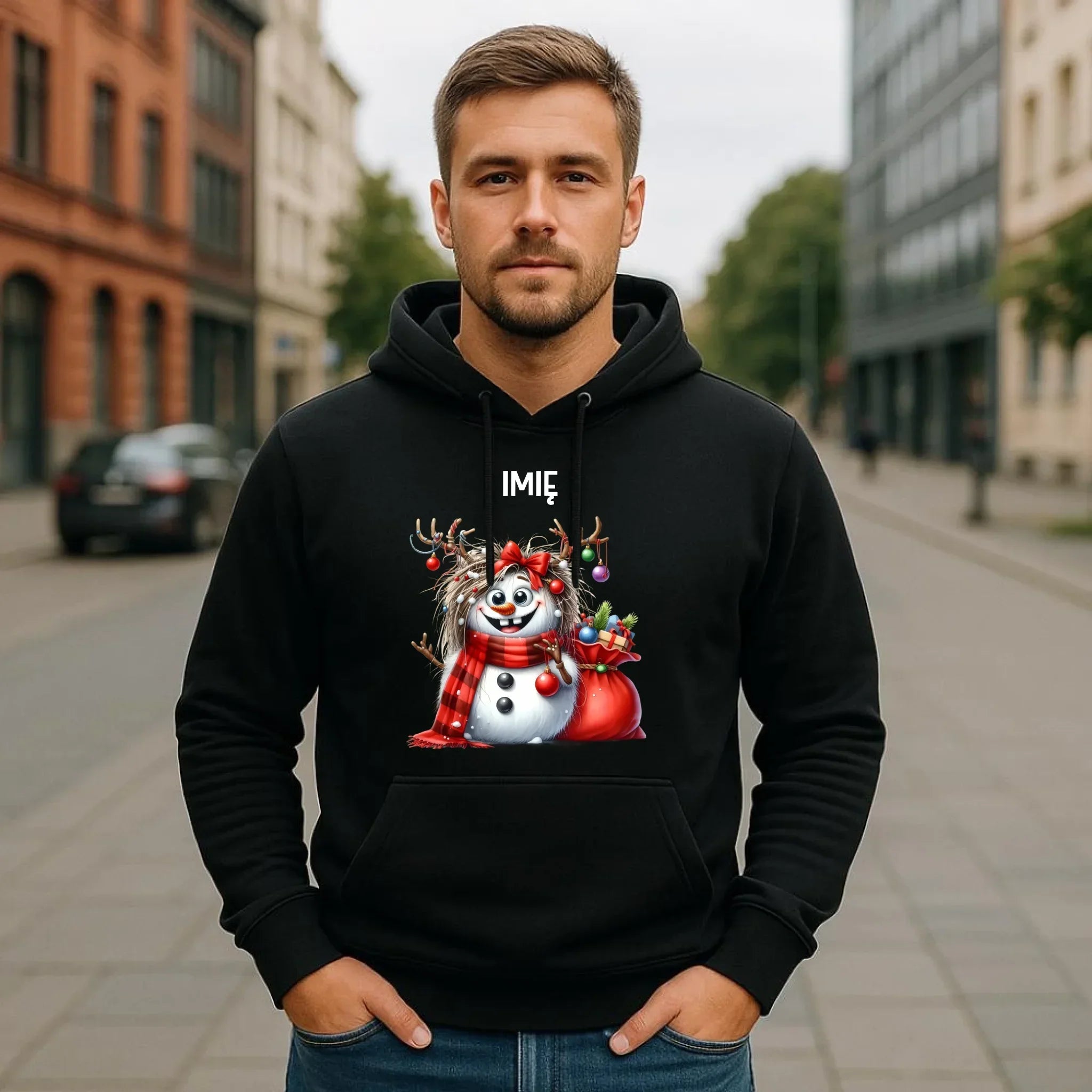Bluza męska z kapturem świąteczna - Bałwanek - personalizowana BN70 - StoryCups.pl