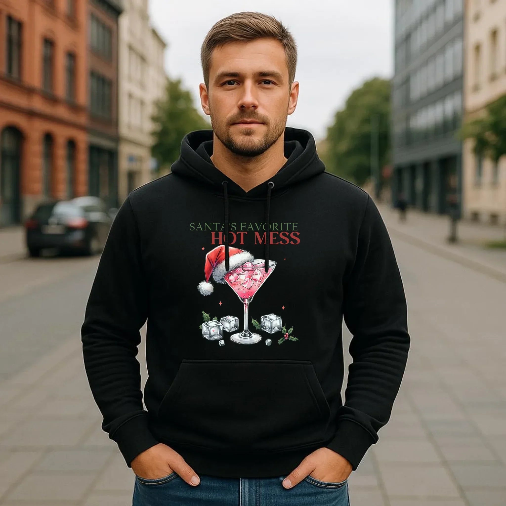 Bluza męska z kapturem świąteczna - Santa's favorite hot mess BN75 - StoryCups.pl