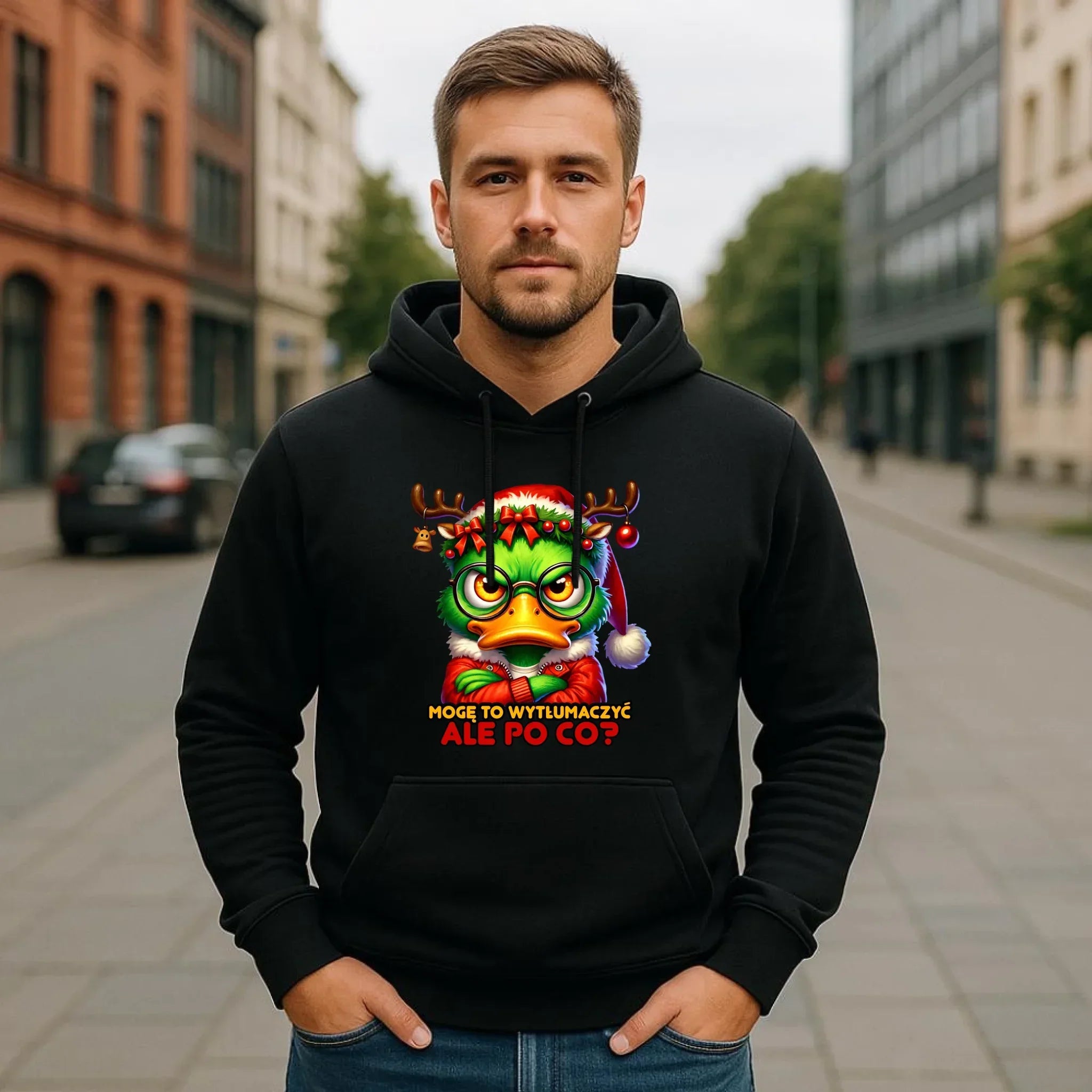 Bluza męska z kapturem świąteczna - Mogę to wytłumaczyć Ale po co? BN77 - StoryCups.pl