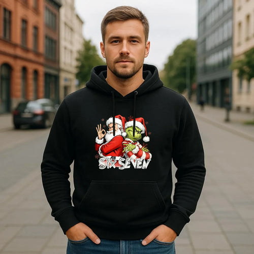 Bluza męska z kapturem świąteczna - Mikołaj i Grinch six seven 67 BN148 - StoryCups.pl