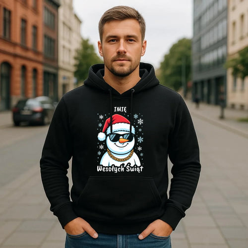 Bluza damska z kapturem świąteczna - Wesoły bałwan Wesołych Świąt - personalizowana BN82 - StoryCups.pl
