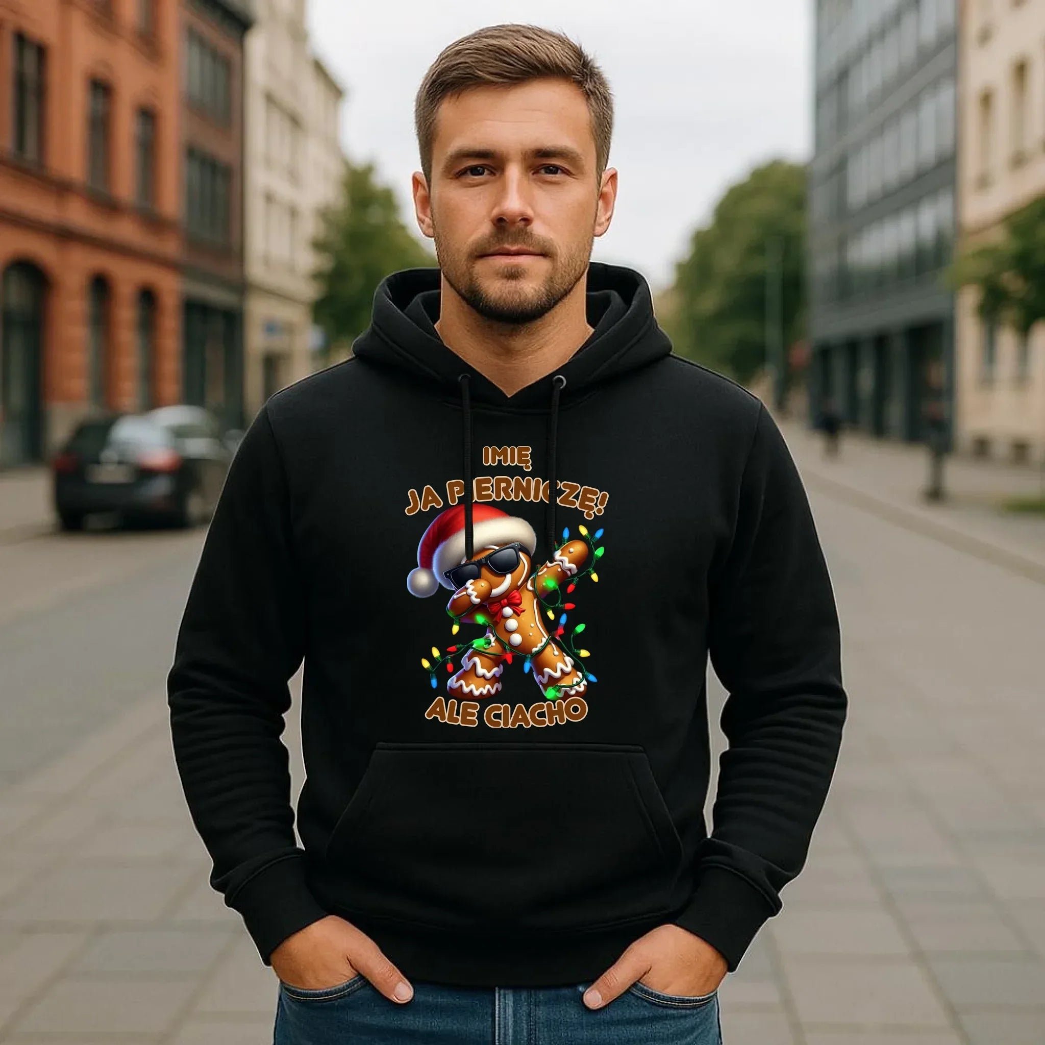 Bluza męska z kapturem świąteczna - Piernik Ja pierniczę ale ciacho - personalizowana BN94 - StoryCups.pl