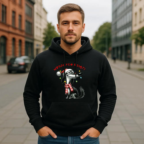 Bluza męska z kapturem świąteczna - Pies Wesołych psiąt BN140 - StoryCups.pl