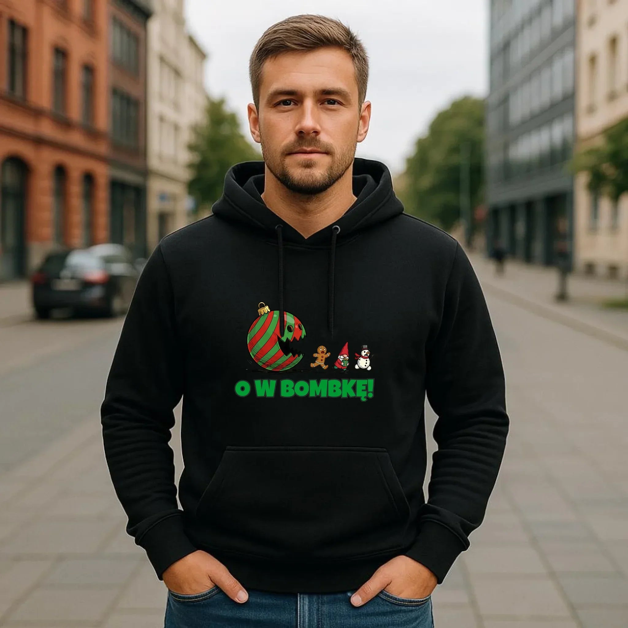 Bluza męska z kapturem świąteczna - O w bombkę BN142 - StoryCups.pl