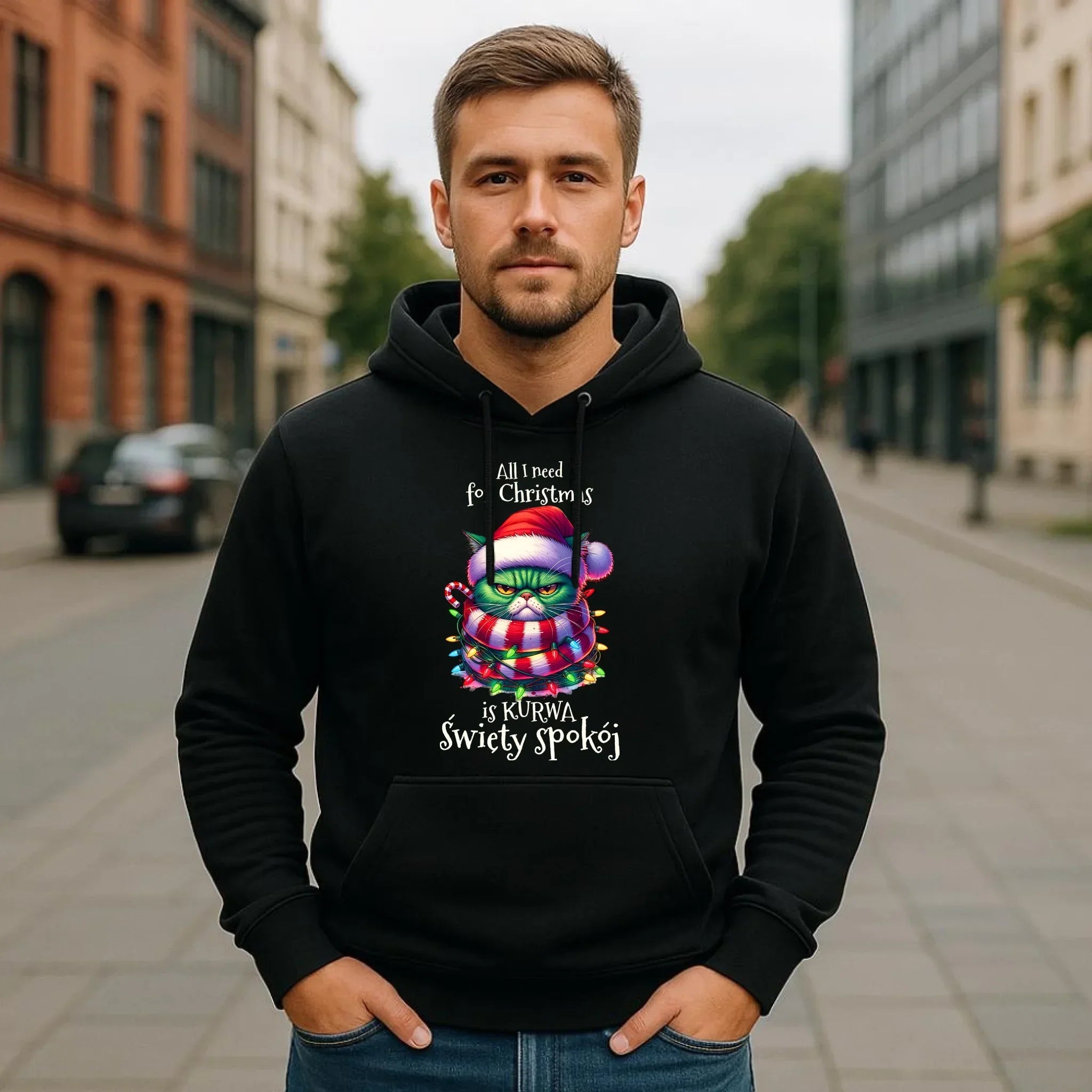 Bluza męska z kapturem świąteczna - All I need for Christmas is ku*wa święty spokój - bez cenzury BN101 - StoryCups.pl
