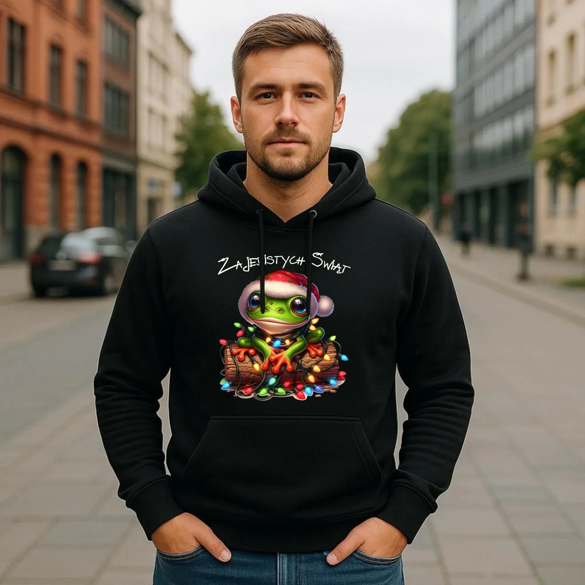 Bluza męska z kapturem świąteczna - Żaba - Żajebistych Świąt BN106 - StoryCups.pl