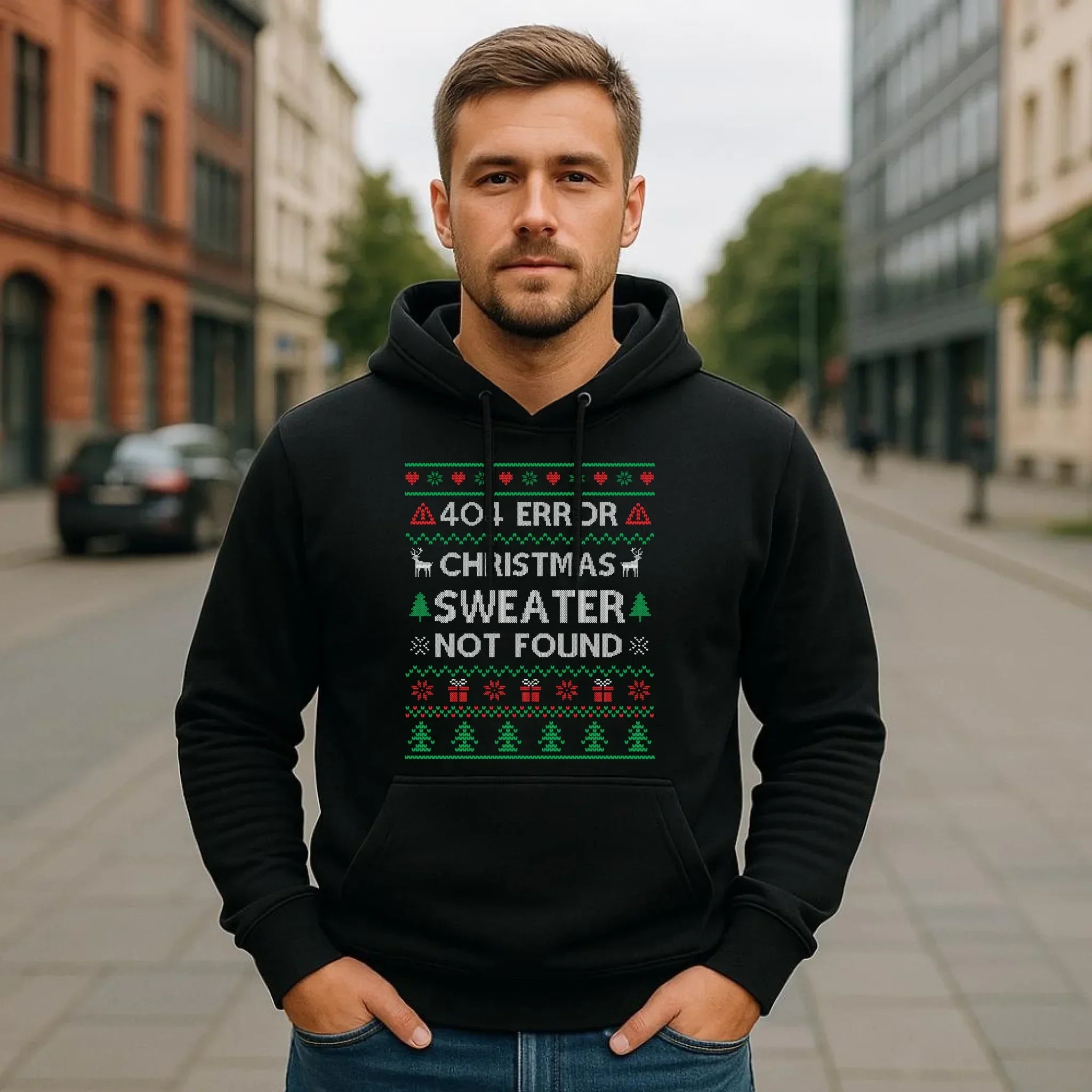 Bluza męska z kapturem świąteczna - Error 404 Christmas sweater not found BN107 - StoryCups.pl