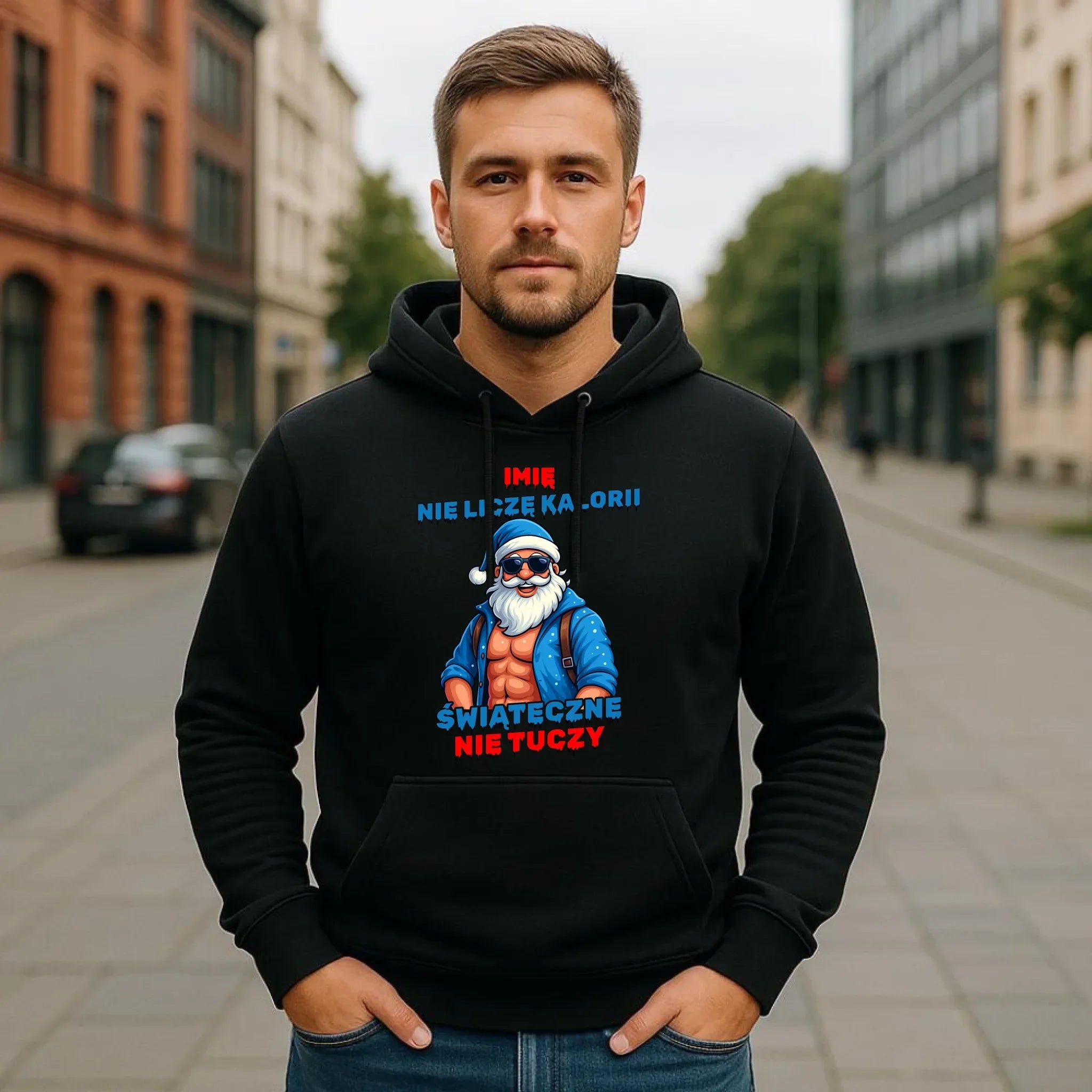 Bluza męska z kapturem świąteczna - Świąteczne nie tuczy - personalizowana BN118 - StoryCups.pl