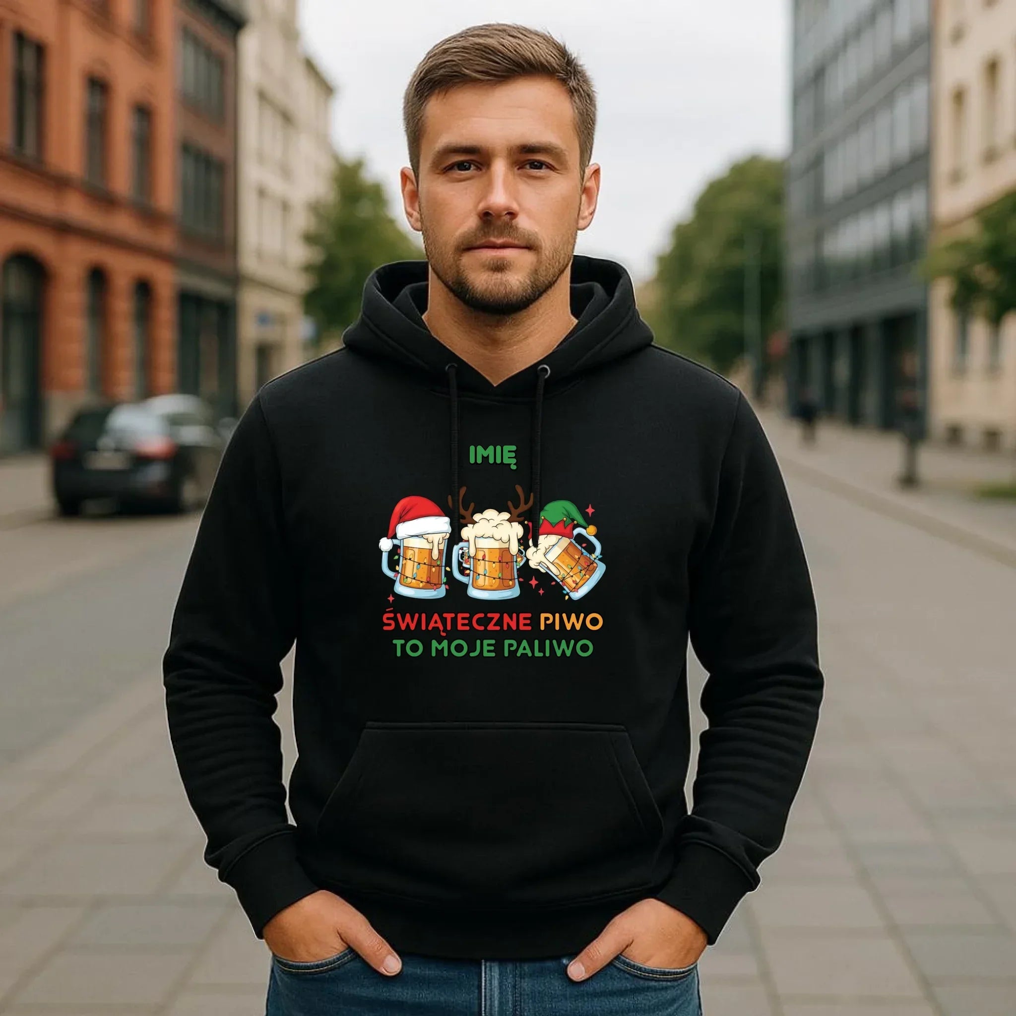 Bluza męska z kapturem świąteczna - Świąteczne piwo to moje paliwo - personalizowana BN119 - StoryCups.pl