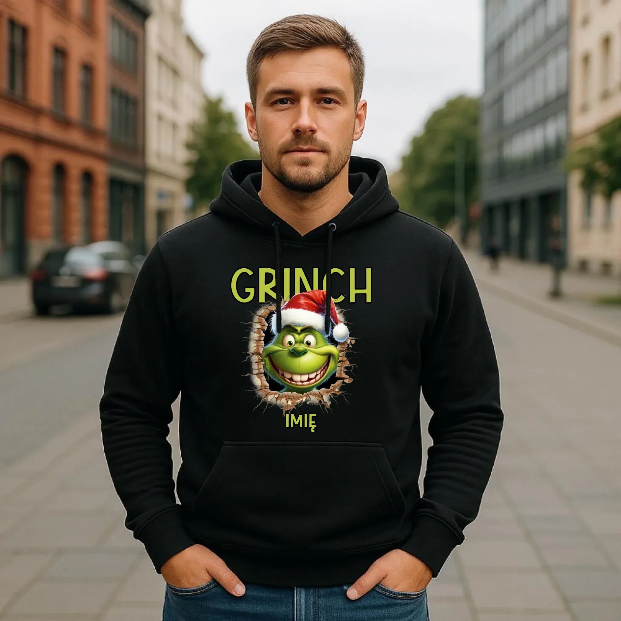 Bluza męska z kapturem świąteczna - Grinch - personalizowana BN112 - StoryCups.pl