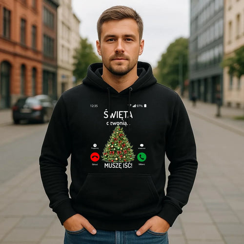 Bluza męska z kapturem świąteczna - Choinka Święta dzwonią muszę iść BN124 - StoryCups.pl