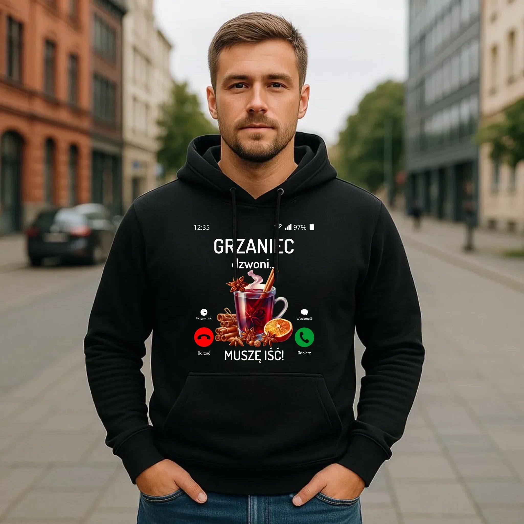 Bluza męska świąteczna - Grzaniec dzwoni, muszę iść BN127 - StoryCups.pl