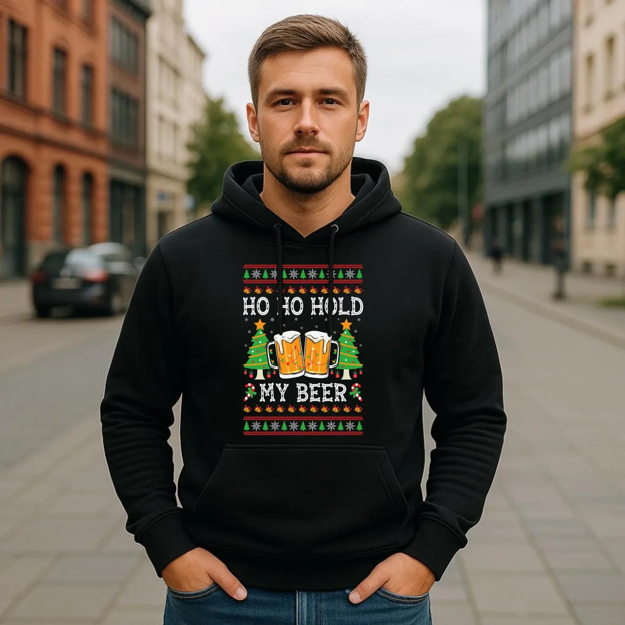 Bluza męska z kapturem świąteczna - Ho ho hold my beer BN131 - StoryCups.pl