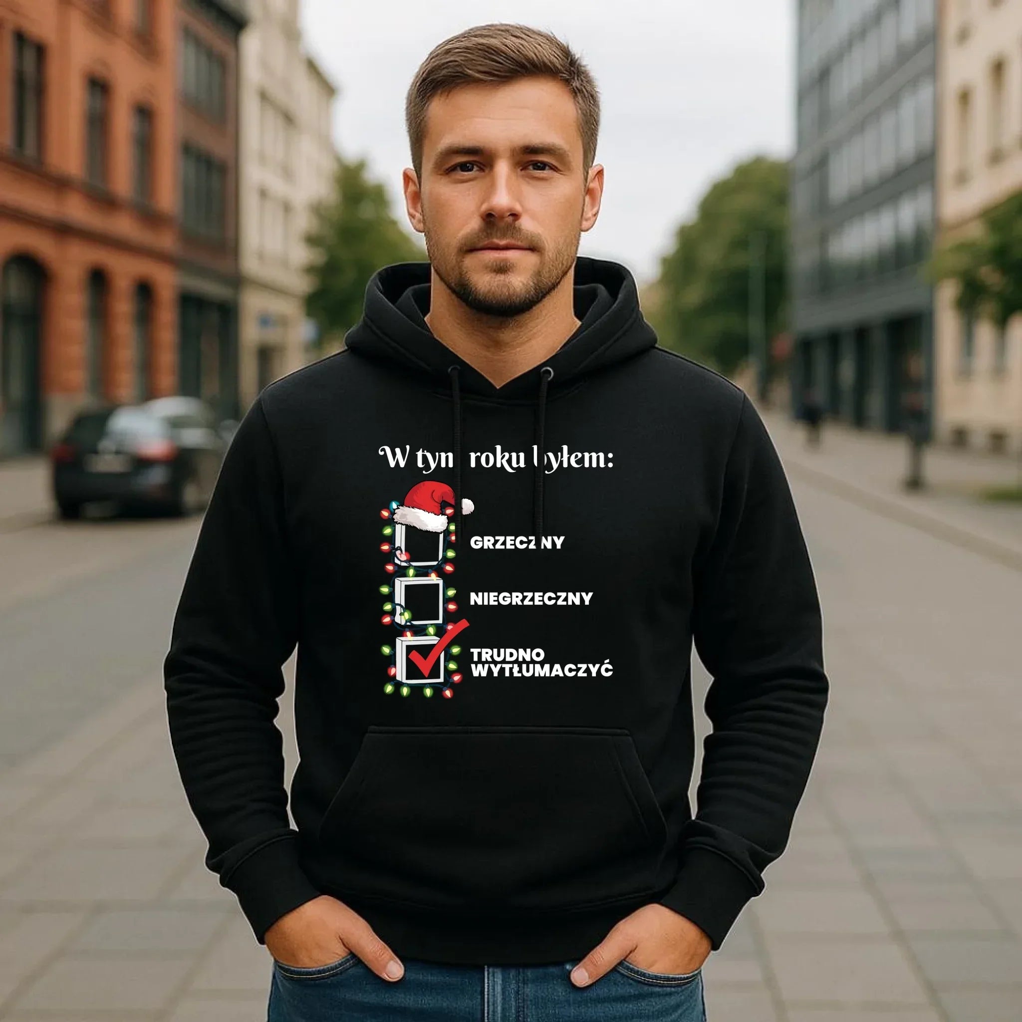 Bluza męska z kapturem na święta - Trudno wytłumaczyć BN134 - StoryCups.pl