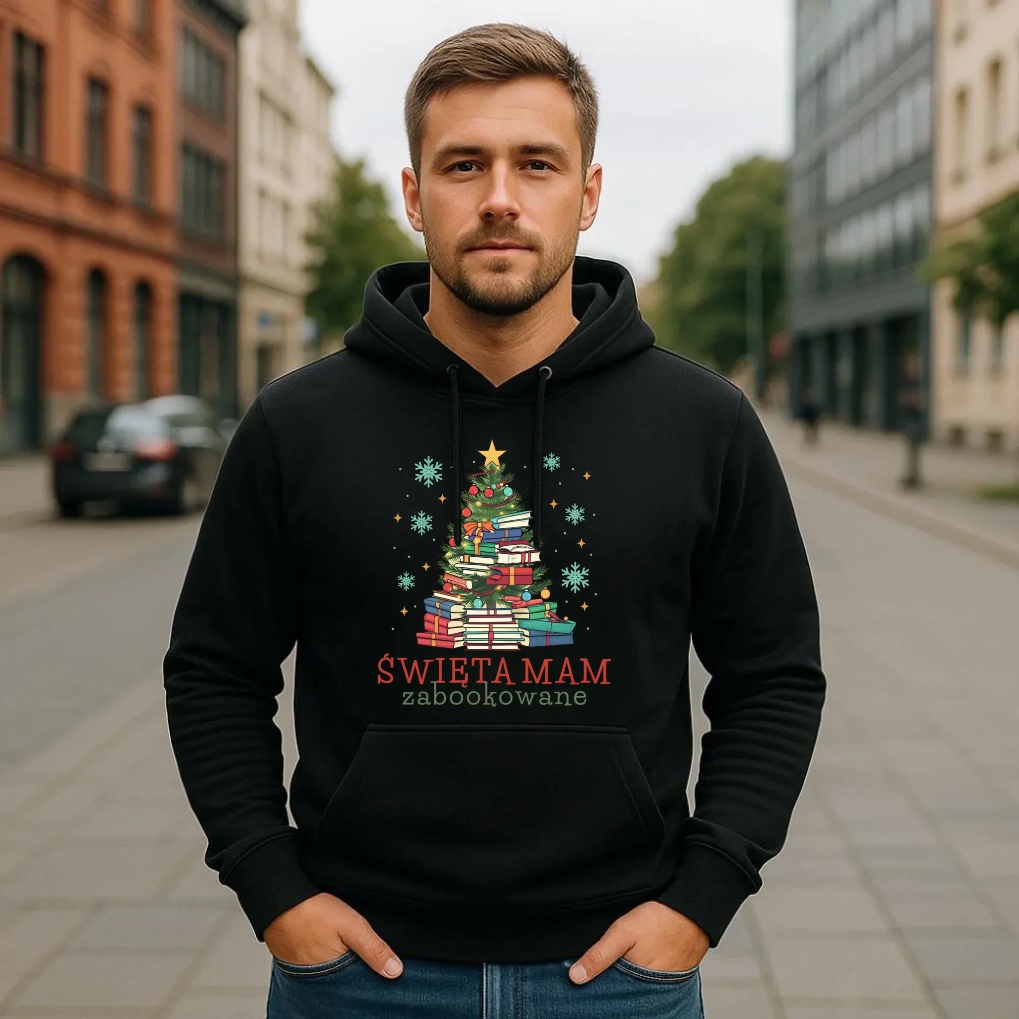 Bluza męska z kapturem świąteczna - Święta mam zabookowane BN05 - StoryCups.pl
