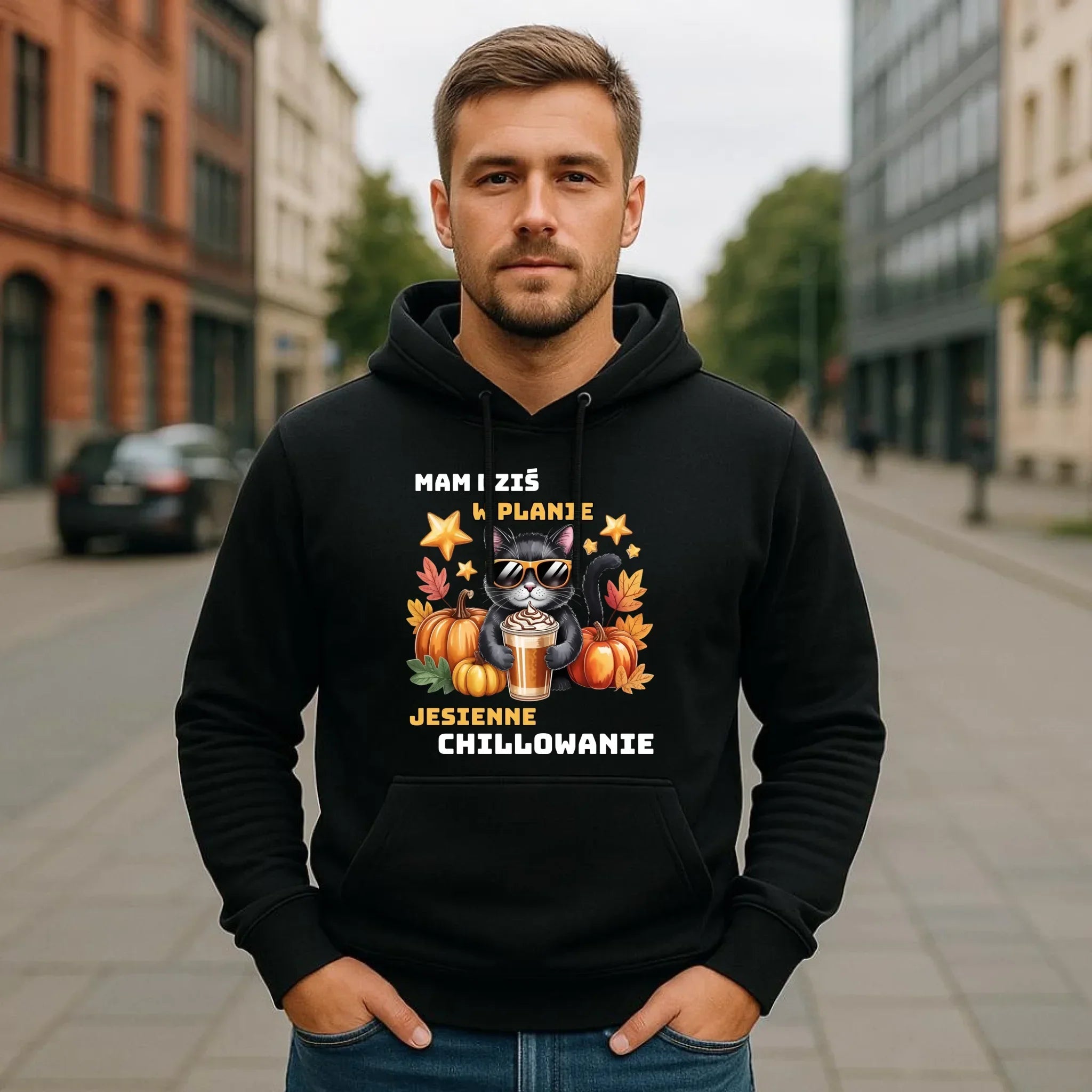 Bluza męska z kapturem jesienna - Mam dziś w planie jesienne chillowanie JS34 - StoryCups.pl