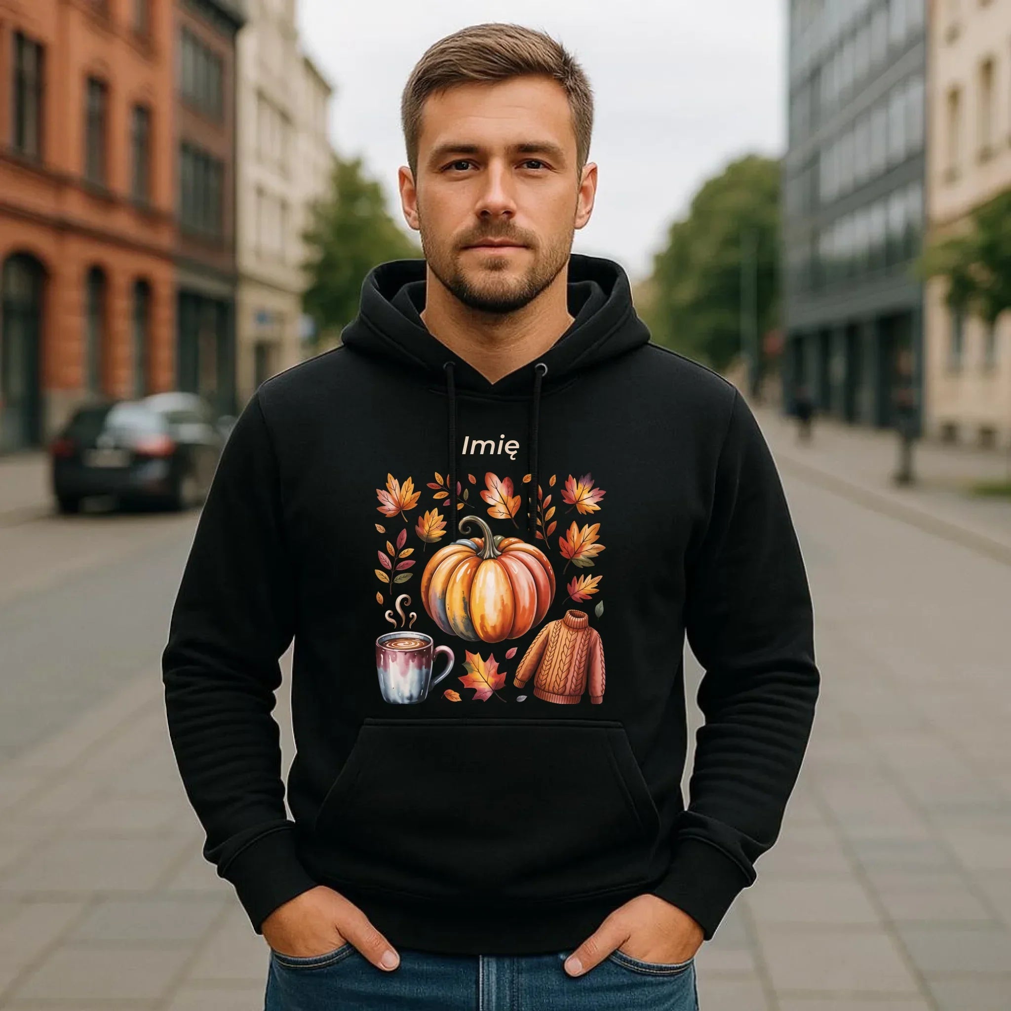 Bluza męska z kapturem jesienna - Złota jesień - personalizowana JS30 - StoryCups.pl