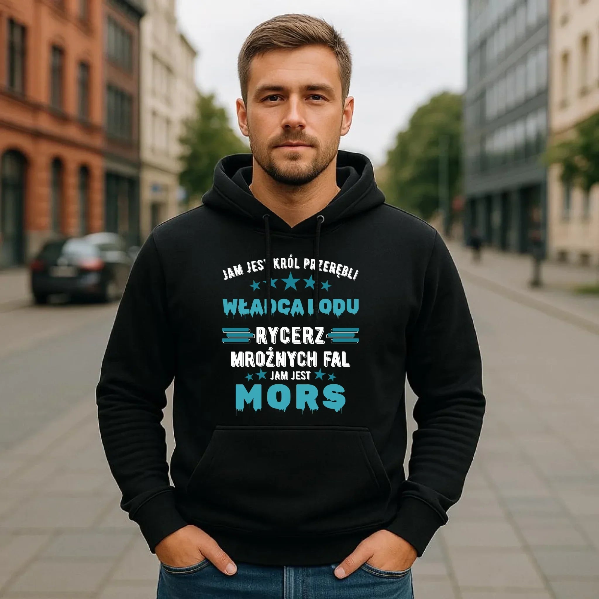 Bluza męska z kapturem - prezent dla morsa - Jam jest Król przerębli Jam jest mors HM13 - StoryCups.pl