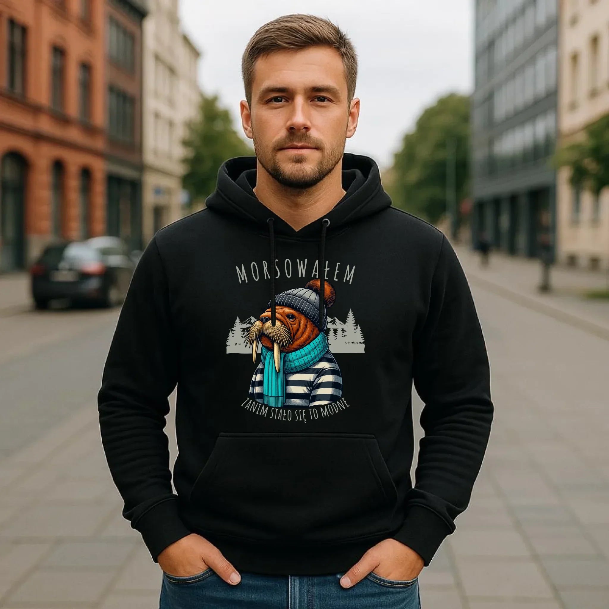 Bluza męska z kapturem - prezent dla morsa - Morsowałem zanim stało się to modne - Mors HM08 - StoryCups.pl