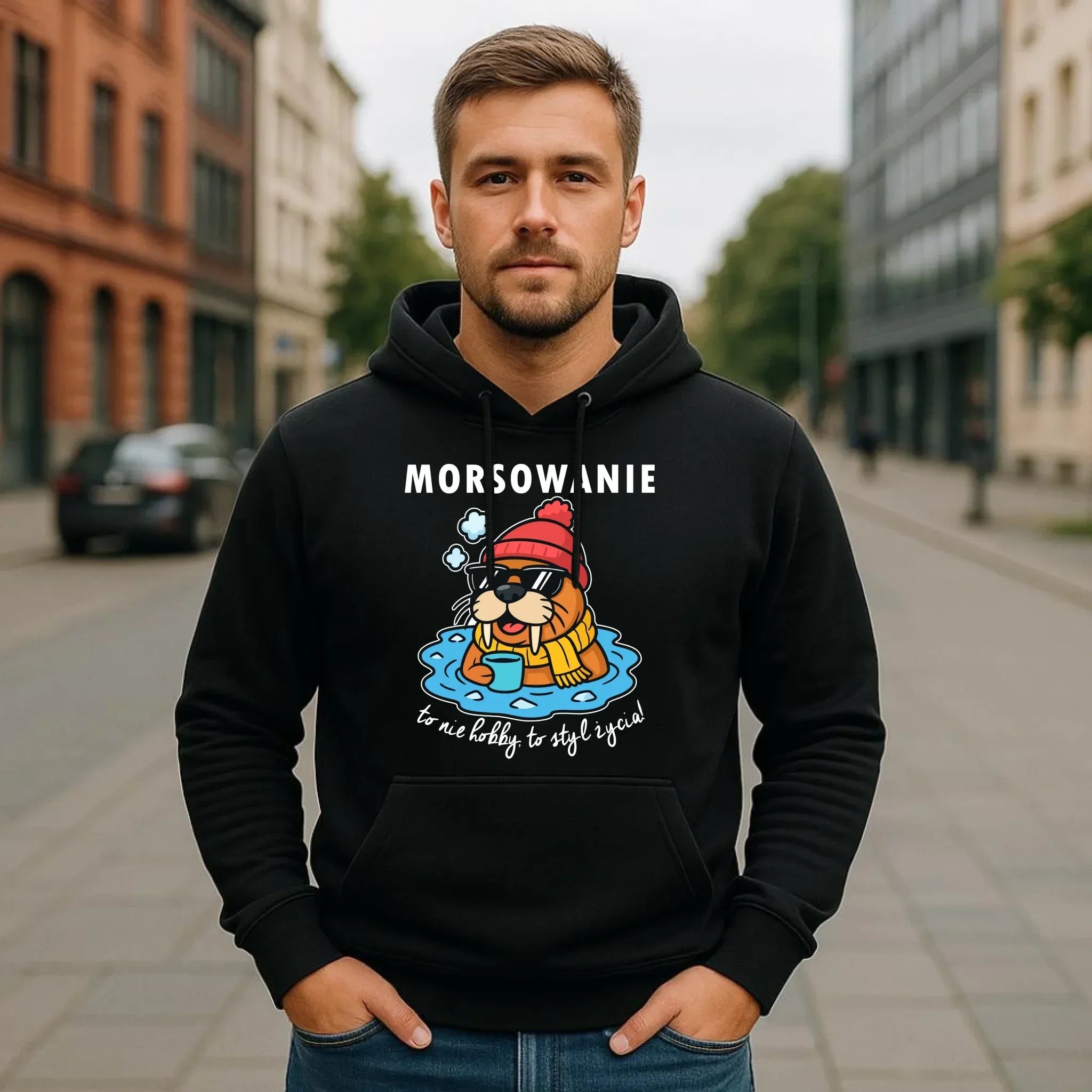 Bluza męska z kapturem - prezent dla morsa - Morsowanie to styl życia HM10 - StoryCups.pl