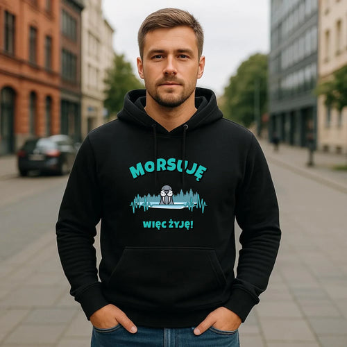 Bluza męska z kapturem - prezent dla morsa - Morsuję więc żyję - Mors HM02 - StoryCups.pl