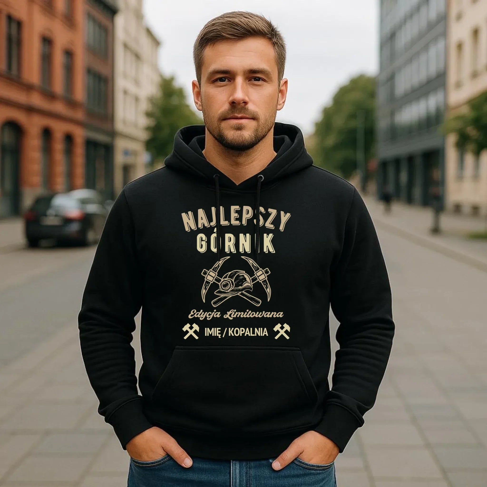 Bluza męska z kapturem - prezent dla górnika - Najlepszy górnik - personalizowana G27 - StoryCups.pl
