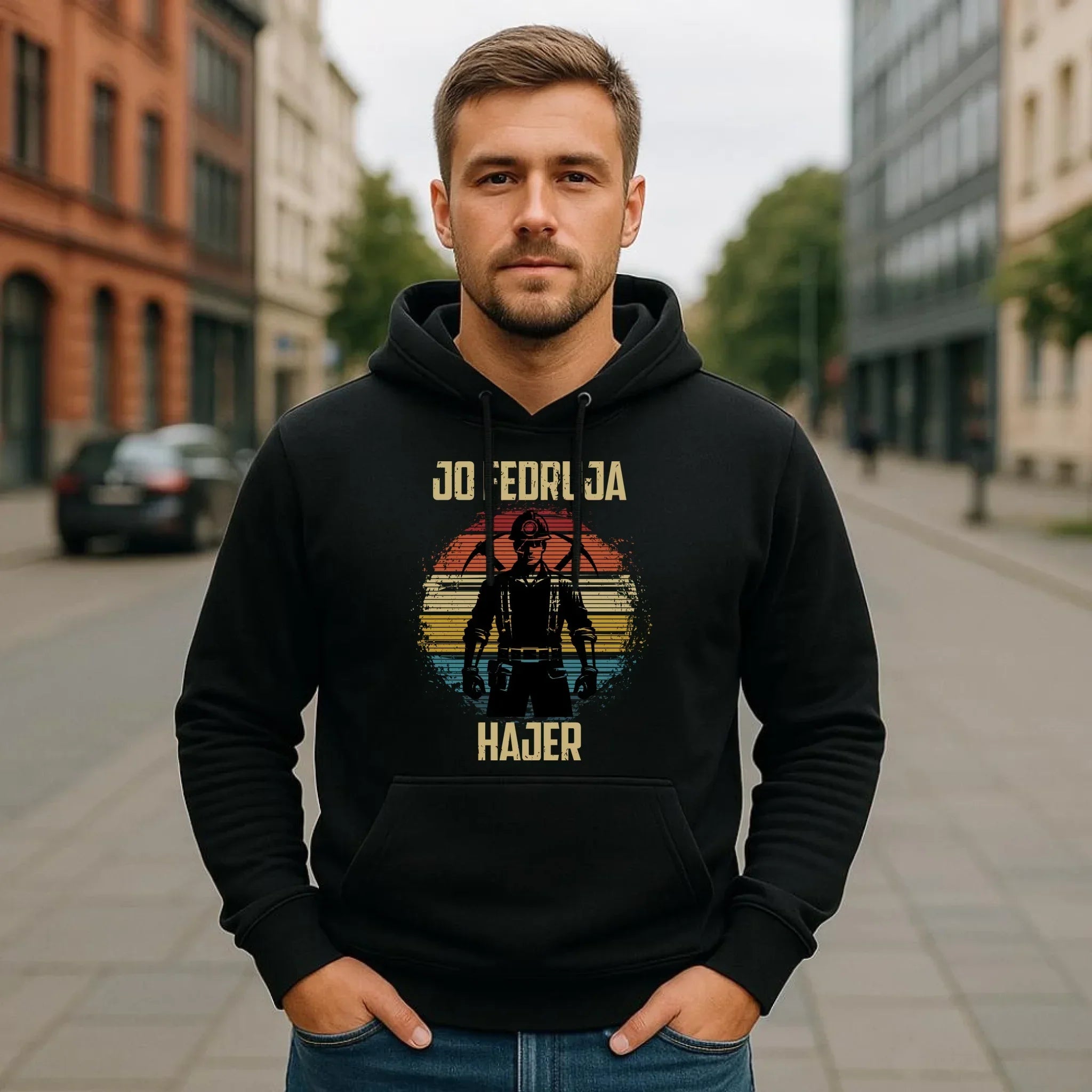 Bluza męska z kapturem - prezent dla górnika - Jo fedruja Hajer G26 - StoryCups.pl