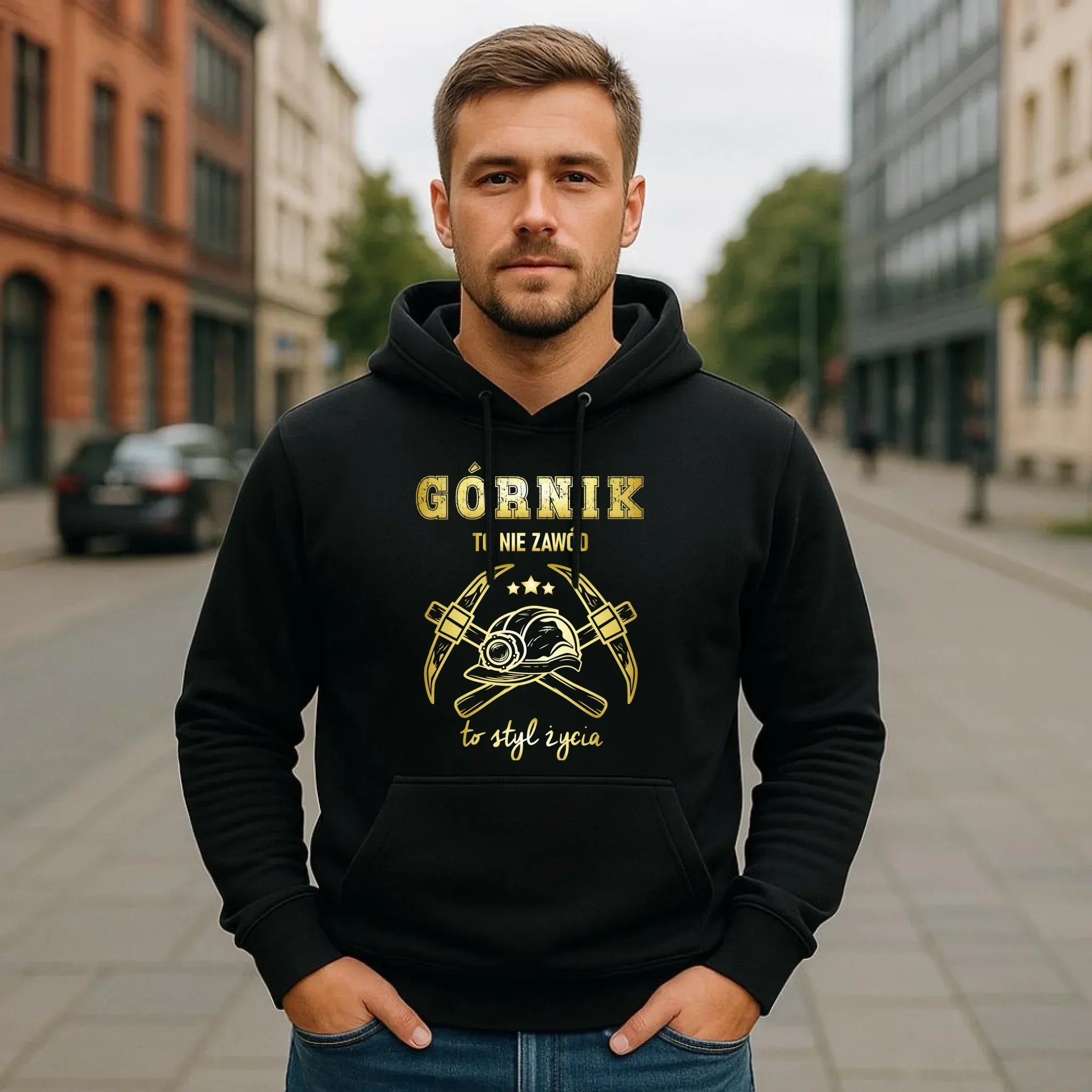 Bluza męska z kapturem - prezent dla górnika - Górnik to nie zawód to styl życia G05 - StoryCups.pl