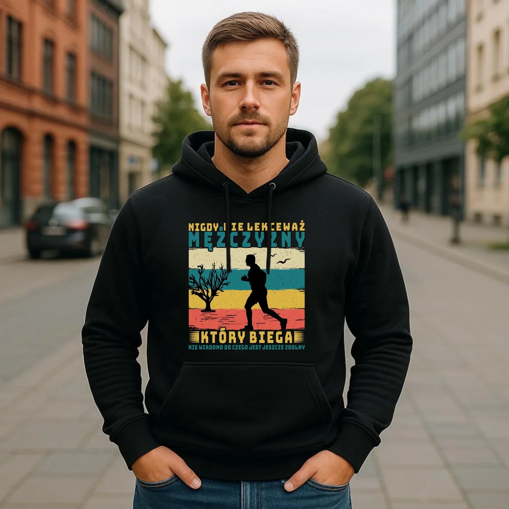 Bluza męska z kapturem dla biegacza - Nigdy nie lekceważ HB03