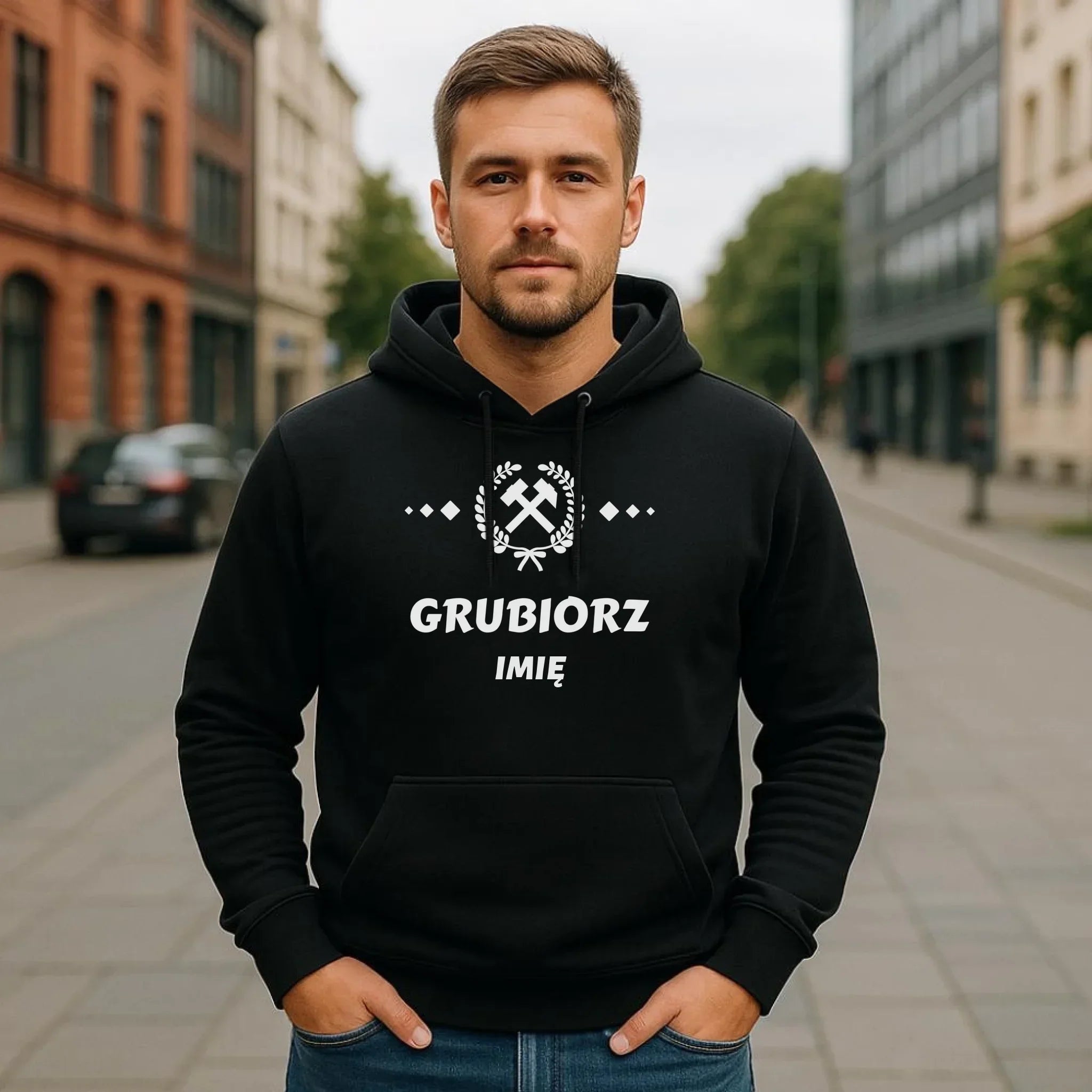 Bluza męska z kapturem - prezent dla górnika - Grubiorz - personalizowana G03 - StoryCups.pl