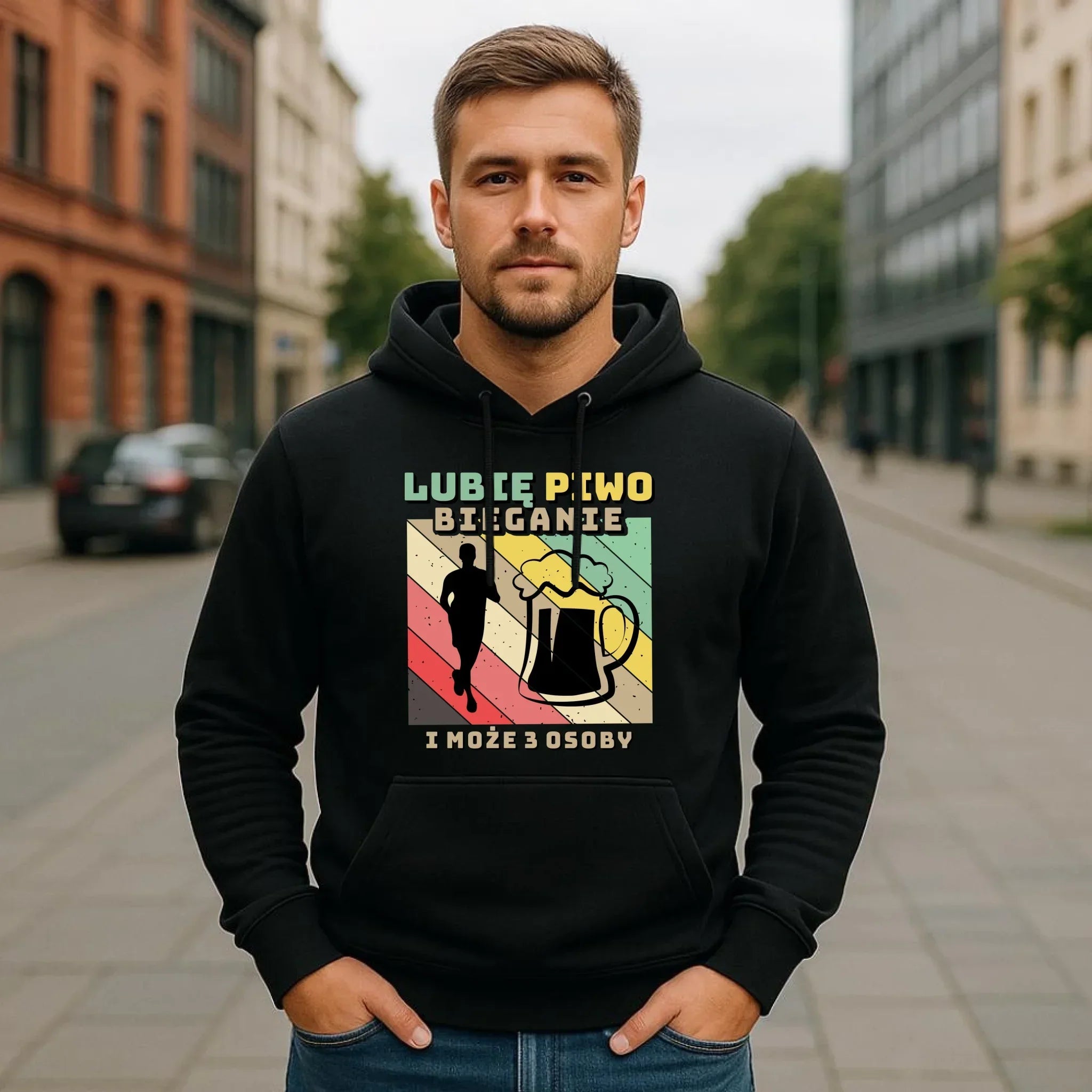 Bluza męska z kapturem dla biegacza - Lubię piwo bieganie HB01