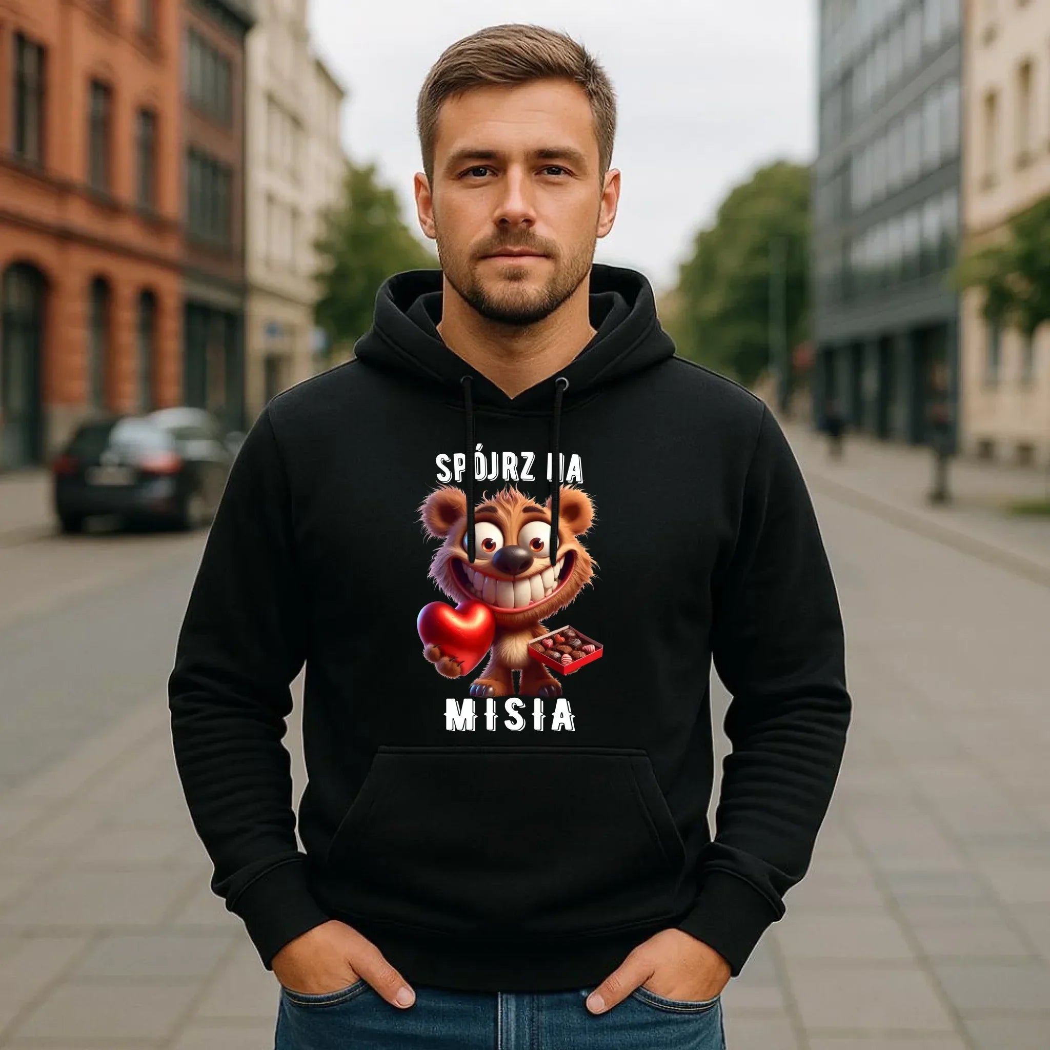 Bluza męska z kapturem na Walentynki - Spójrz na Misia W31 - StoryCups.pl