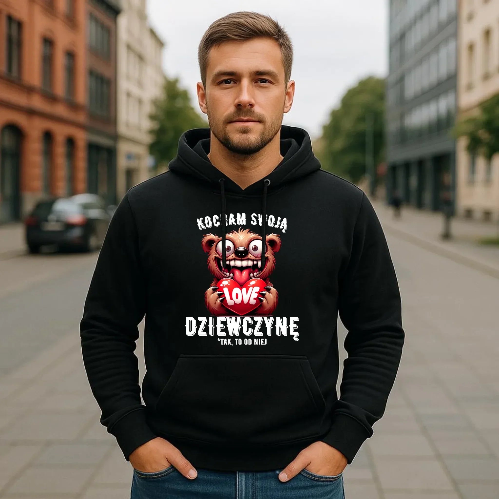 Bluza męska z kapturem dla chłopaka - Kocham swoją dziewczynę W30 - StoryCups.pl