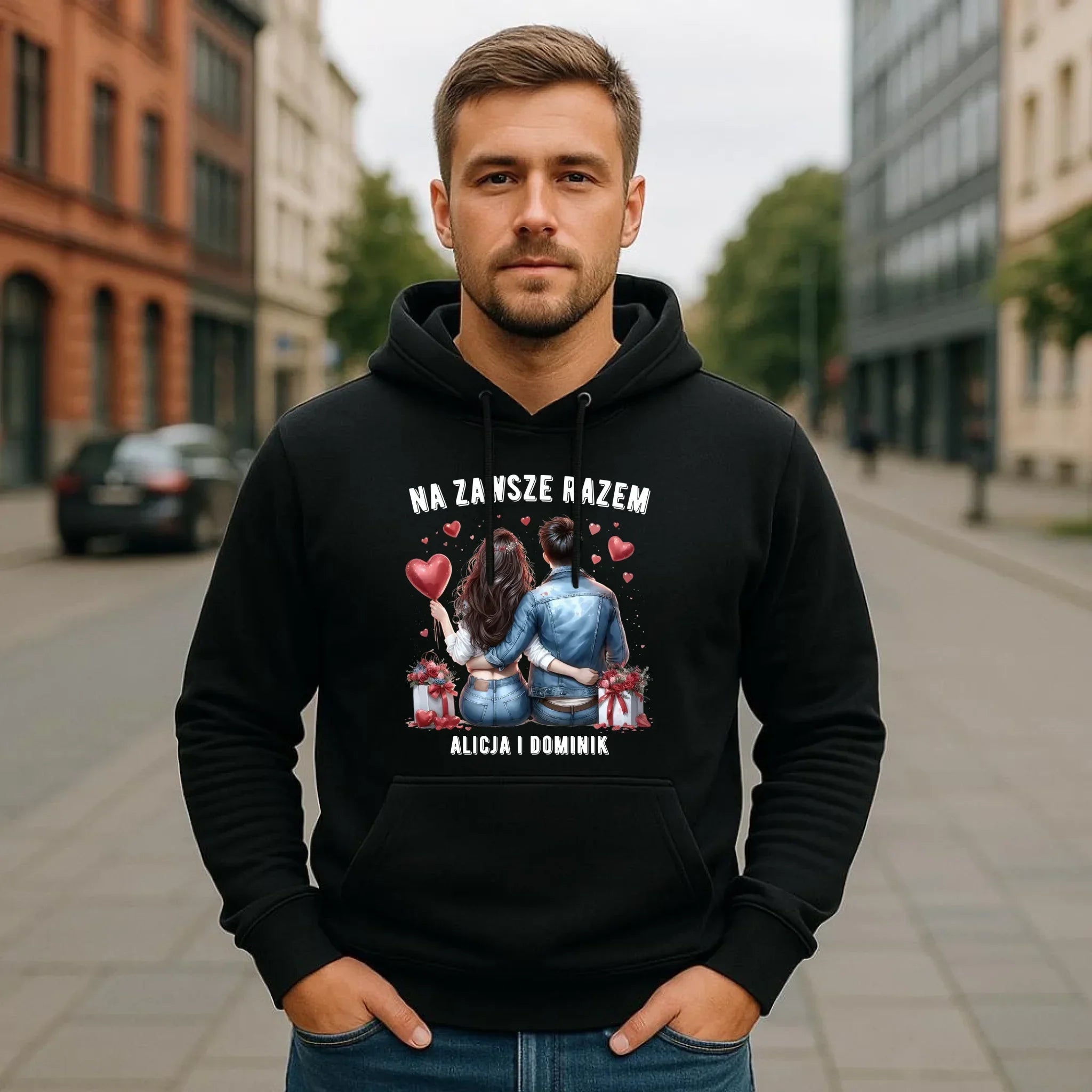 Bluza męska z kapturem dla par - Na zawsze razem - personalizowana W07 - StoryCups.pl
