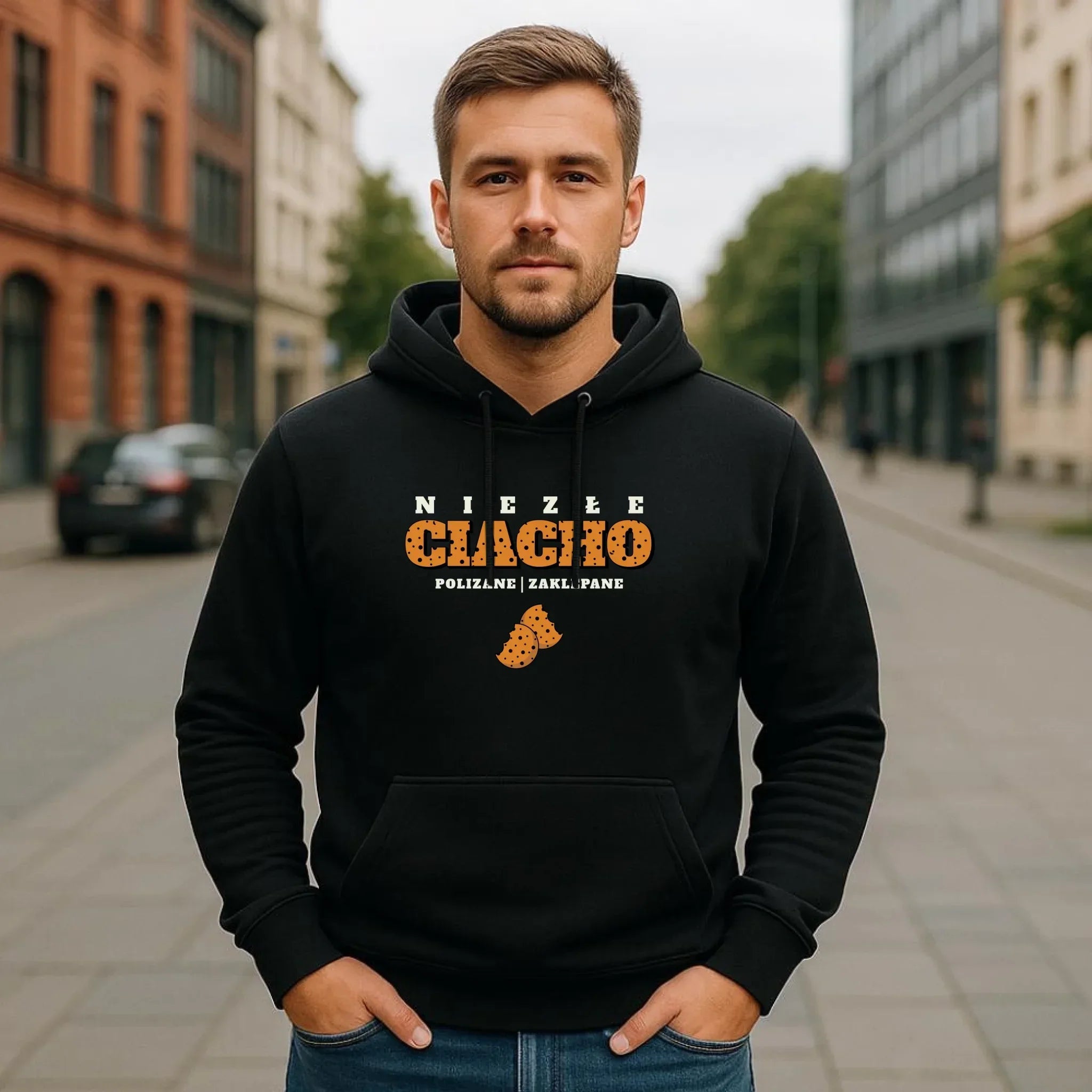 Bluza męska z kapturem - prezent dla chłopaka męża - Niezłe ciacho polizane zaklepane DCH30 - StoryCups.pl