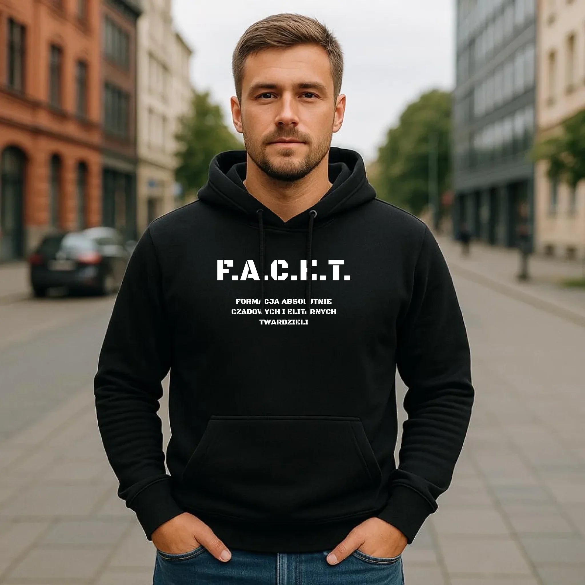 Bluza męska z kapturem - Prezent dla chłopaka kolegi - F.A.C.E.T. Formacja Absolutnie Czadowych i Elitarnych Twardzieli DCH23 - StoryCups.pl