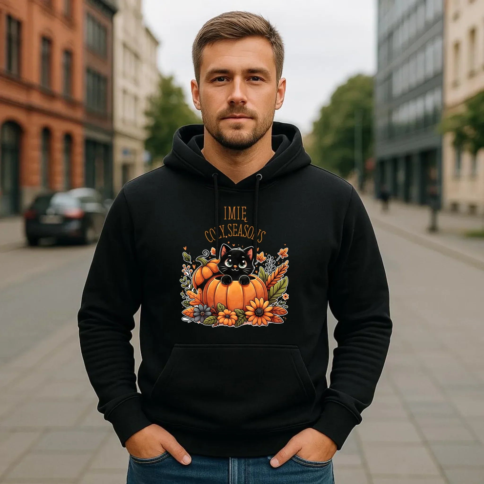 Bluza męska z kapturem jesienna - Cozy Seasons - personalizowana JS01 - StoryCups.pl