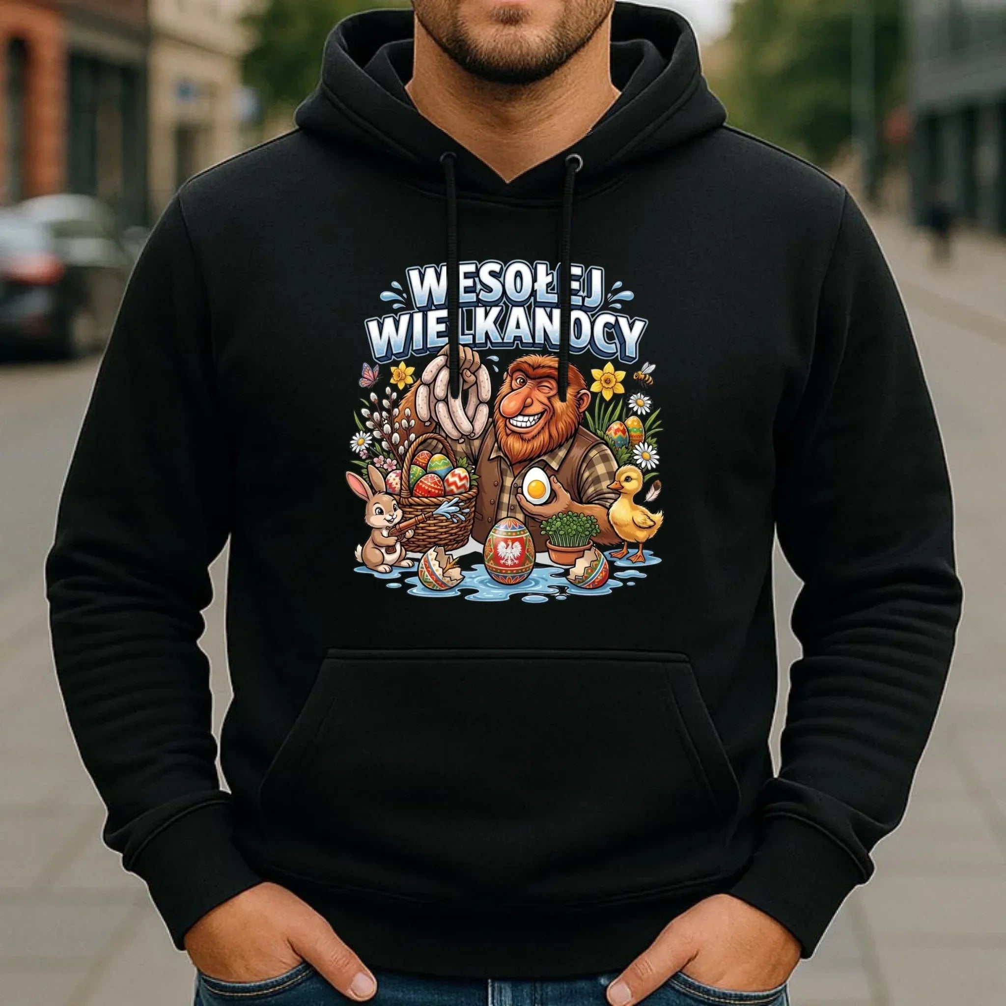 Bluza męska z kapturem wielkanocna - Janusz Nosacz - Wesołej Wielkanocy WN21 - StoryCups.pl